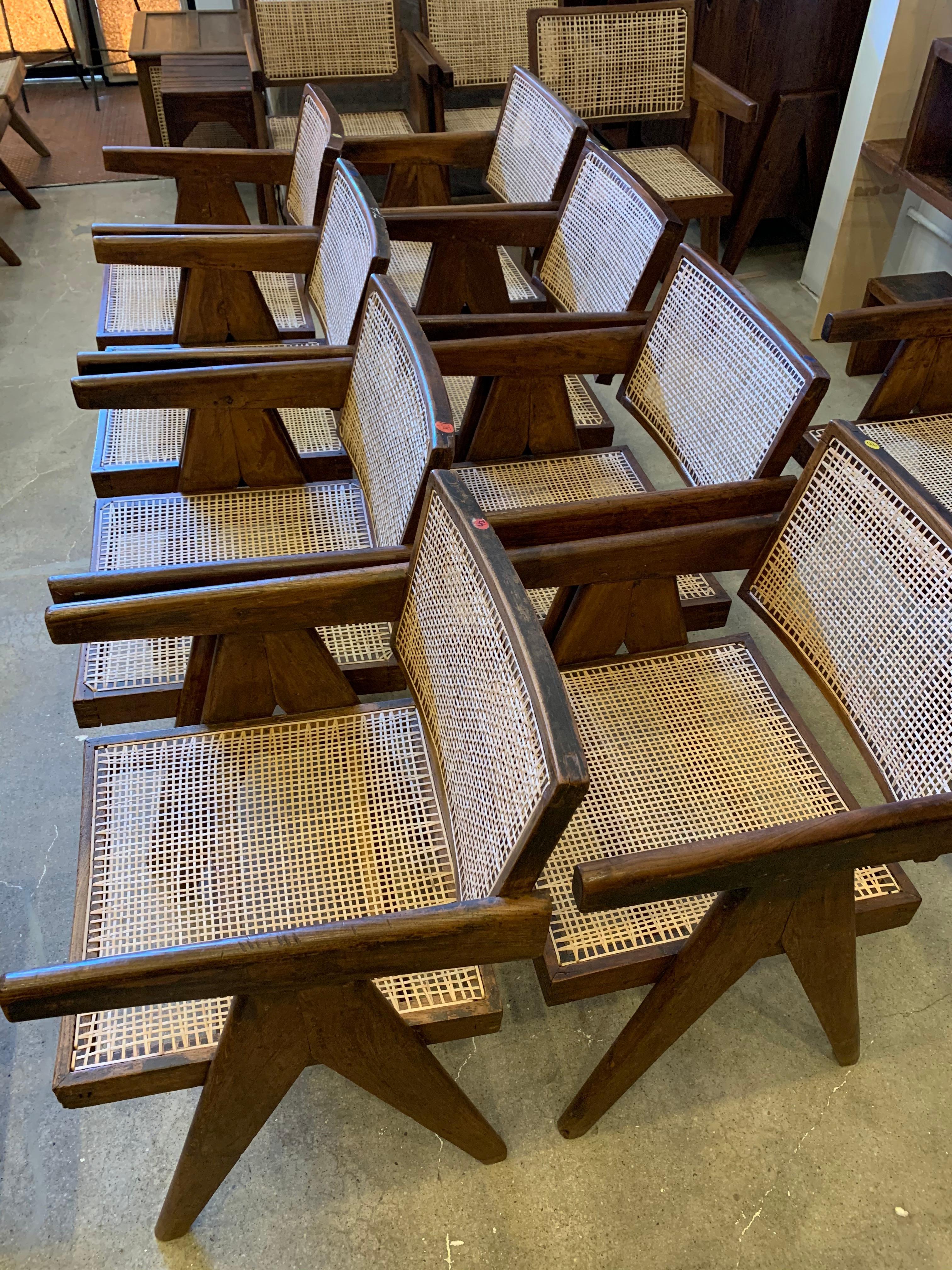 Pierre Jeanneret, Set of 8 V-Leg Armchairs from Chandigarh, circa 1955 In Excellent Condition In Brooklyn, NY