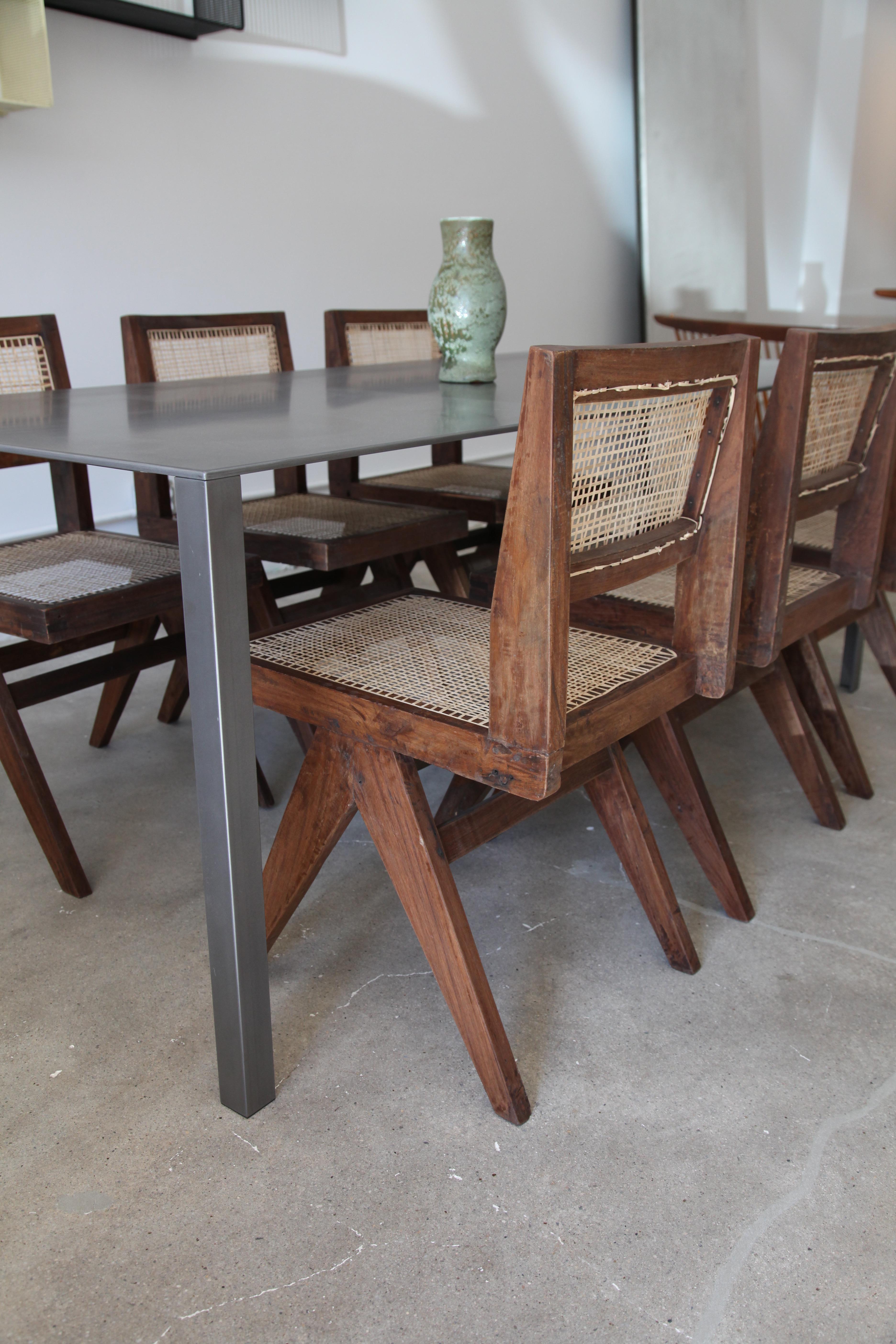 Mid-Century Modern Pierre Jeanneret, Set of 8 Armless V-Leg Chairs from Chandigarh, circa 1955
