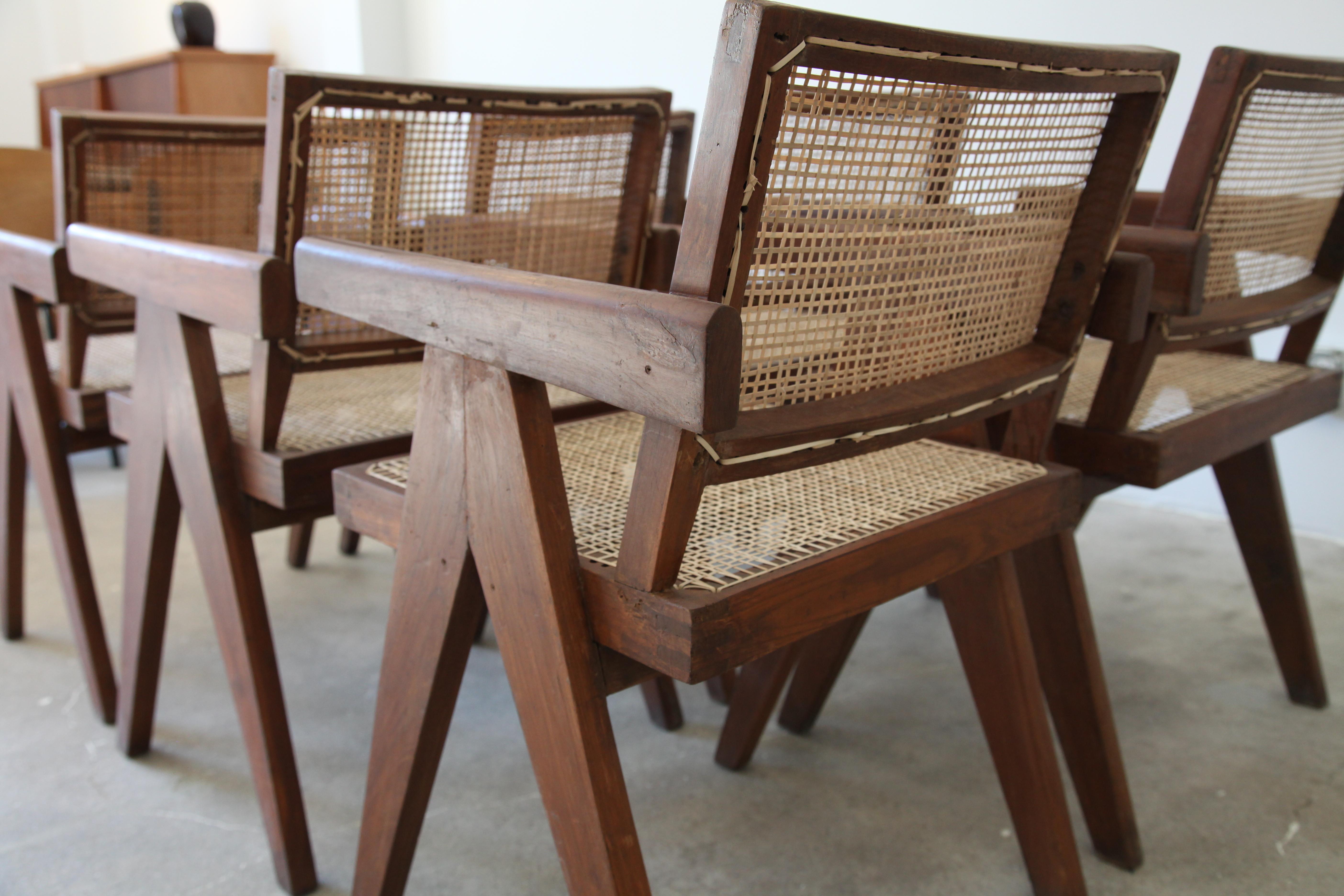 Indian Pierre Jeanneret, Set of Six V-Leg Armchairs from Chandigarh, circa 1955
