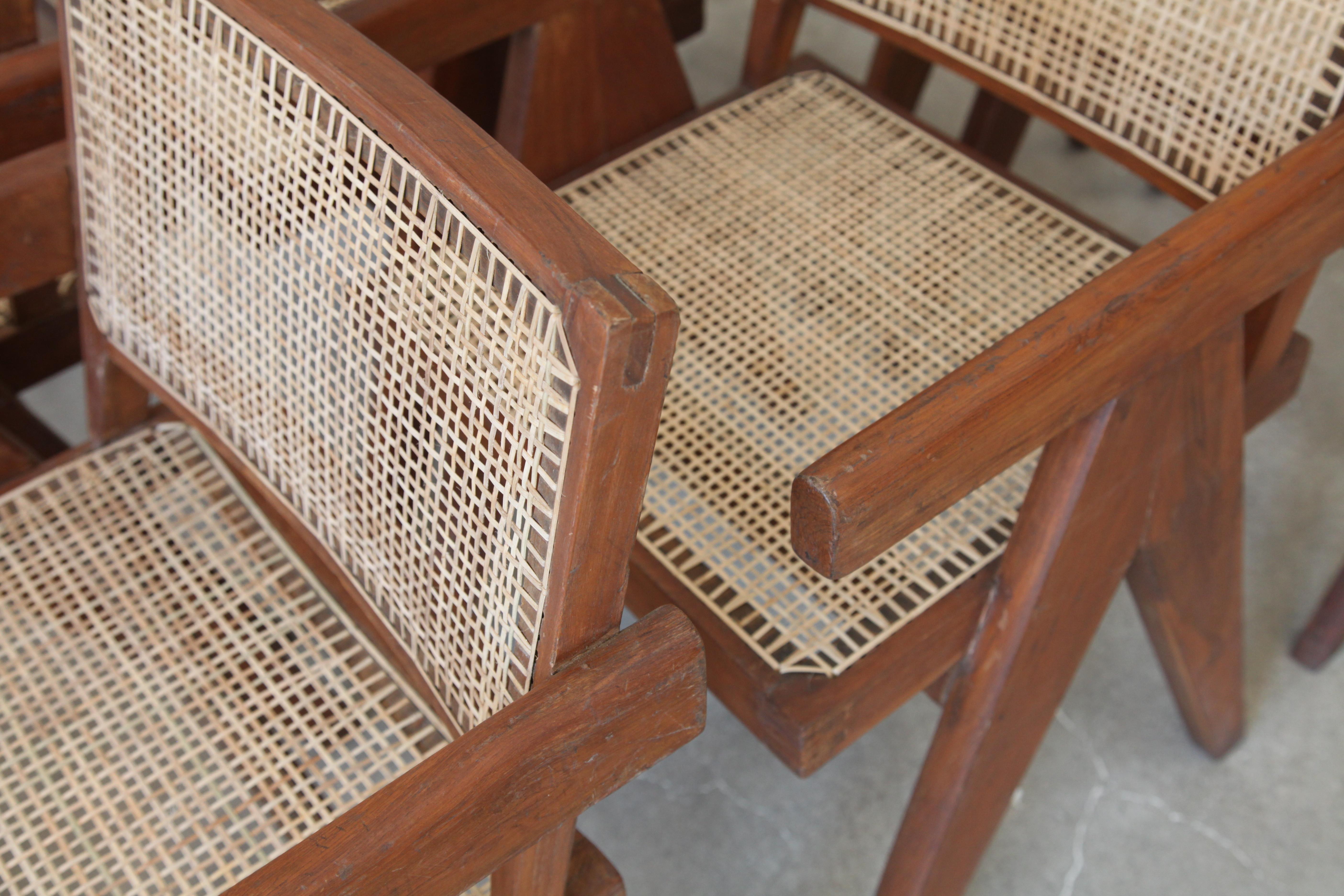 Pierre Jeanneret, Set of Six V-Leg Armchairs from Chandigarh, circa 1955 In Excellent Condition In Brooklyn, NY