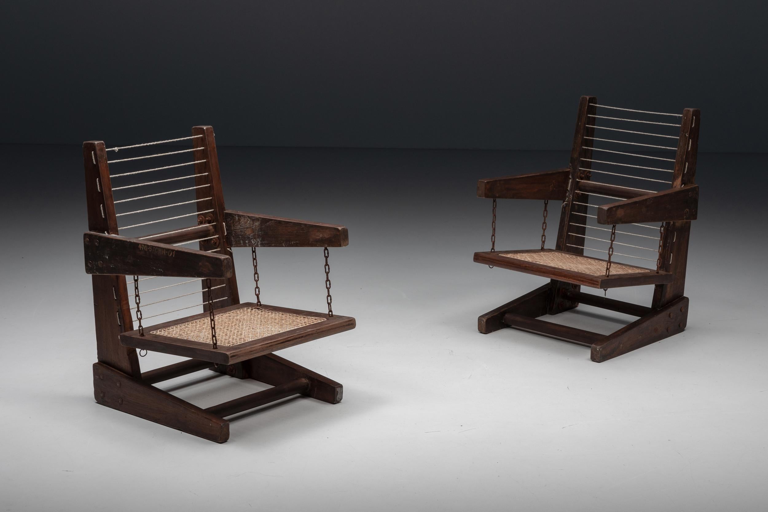 Indian Pierre Jeanneret Set of Two Demountable Pj-010615 Hanging Armchairs, 1953