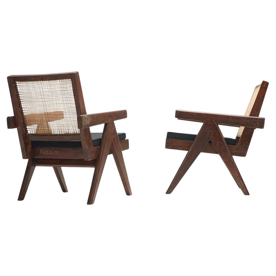 Cane Pierre Jeanneret Set of Two Easy Armchairs from Punjab University For Sale