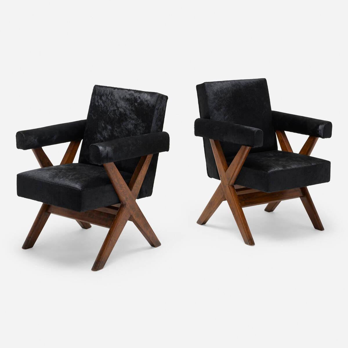 Pierre Jeanneret Set Zwei Kreuzarm-Bürostühle Chandigarh Mid-Century Modern (Moderne der Mitte des Jahrhunderts) im Angebot