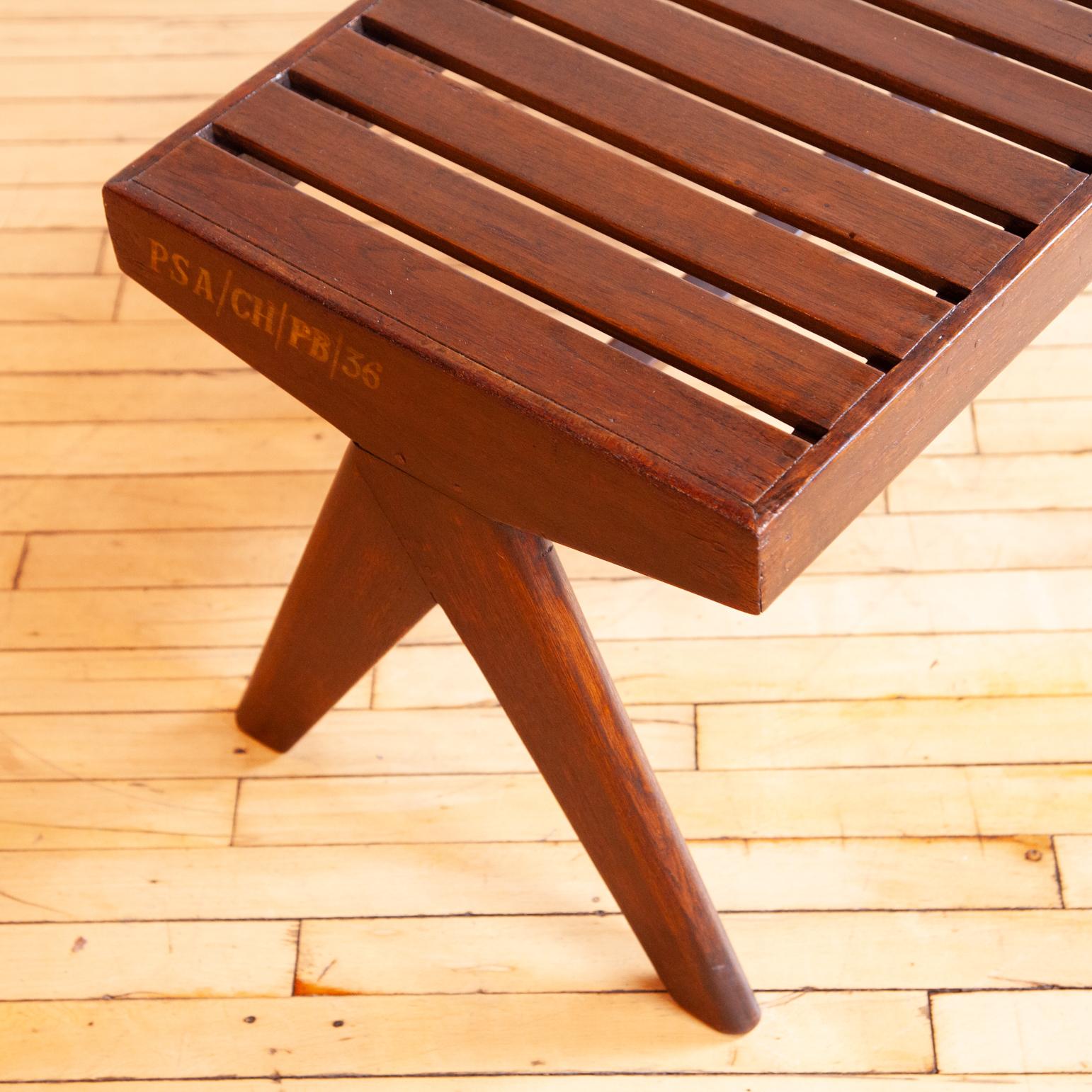 20th Century Pierre Jeanneret Slatted Teak Bench For Sale
