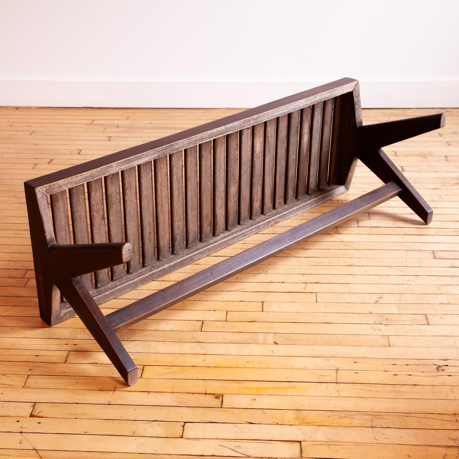 Pierre Jeanneret Slatted Teak Bench For Sale 6