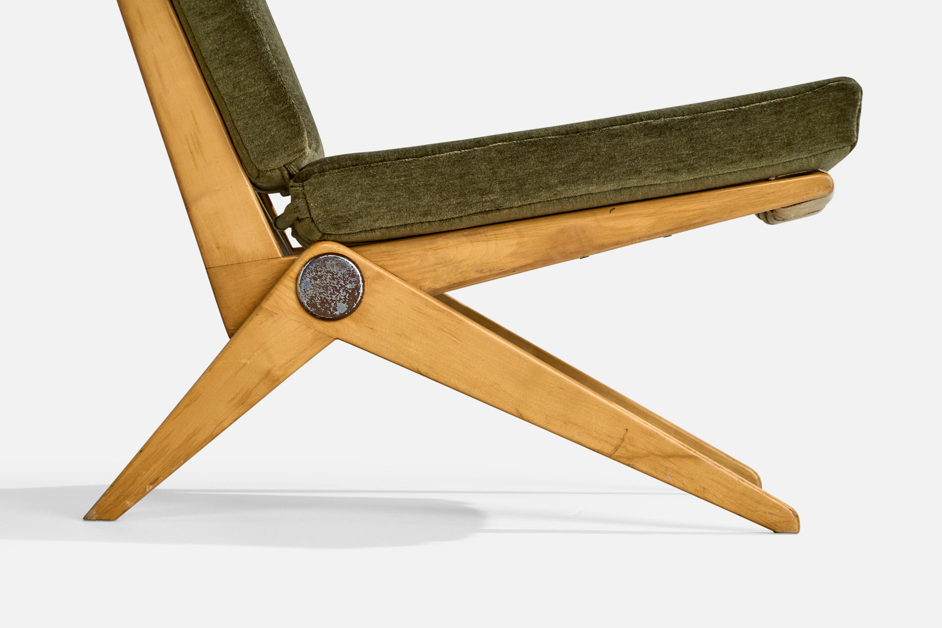 Pierre Jeanneret, Silla Slipper, Abedul, Acero, Tela, EE.UU., 1948 en venta 6