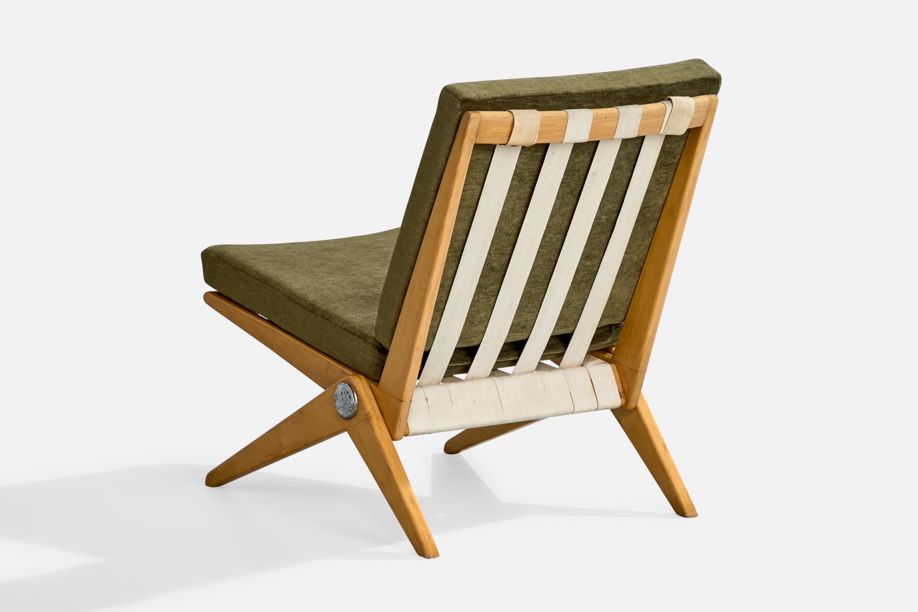 Pierre Jeanneret, Silla Slipper, Abedul, Acero, Tela, EE.UU., 1948 mediados del siglo XX en venta