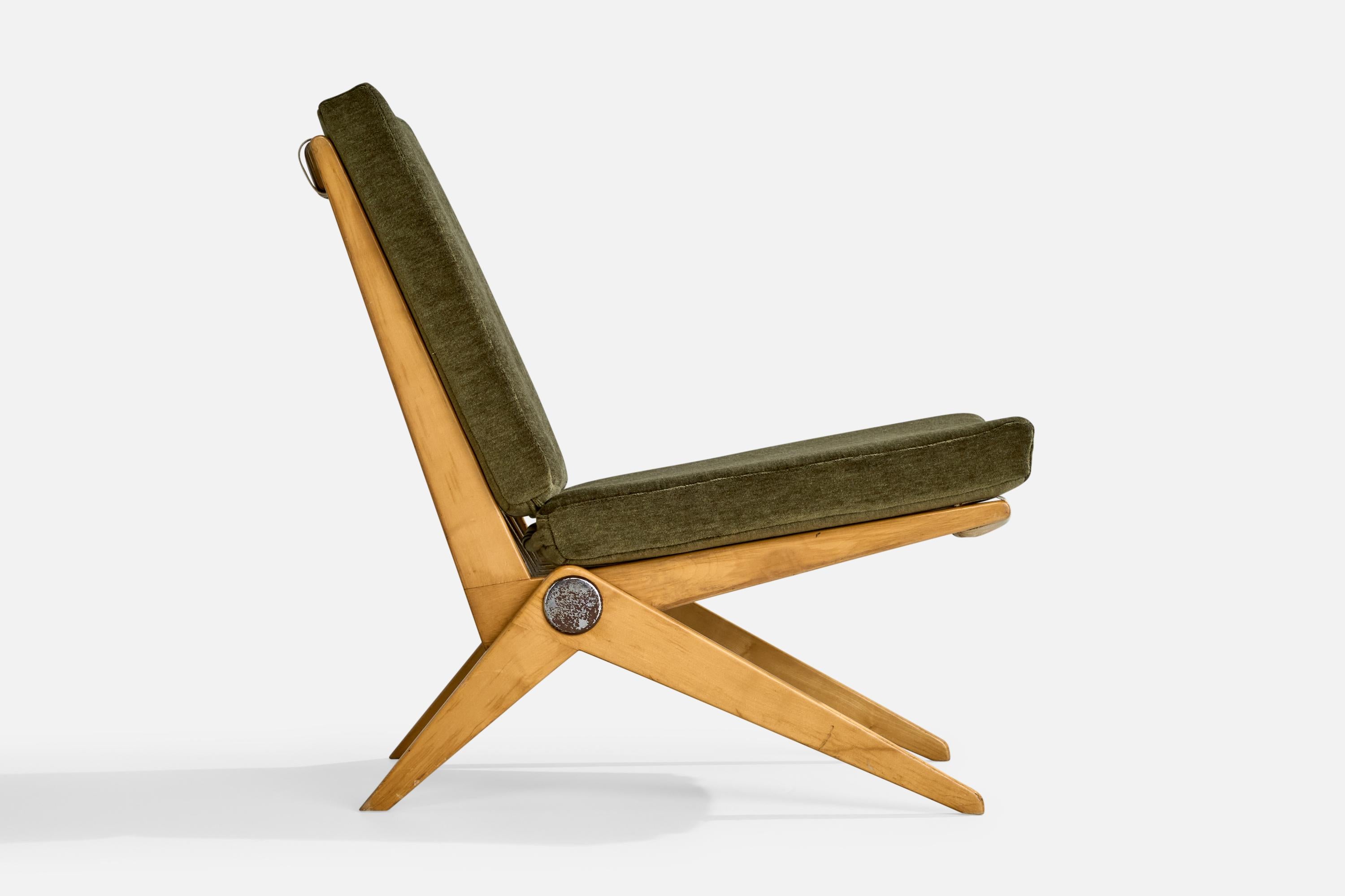 Pierre Jeanneret, Silla Slipper, Abedul, Acero, Tela, EE.UU., 1948 en venta 1