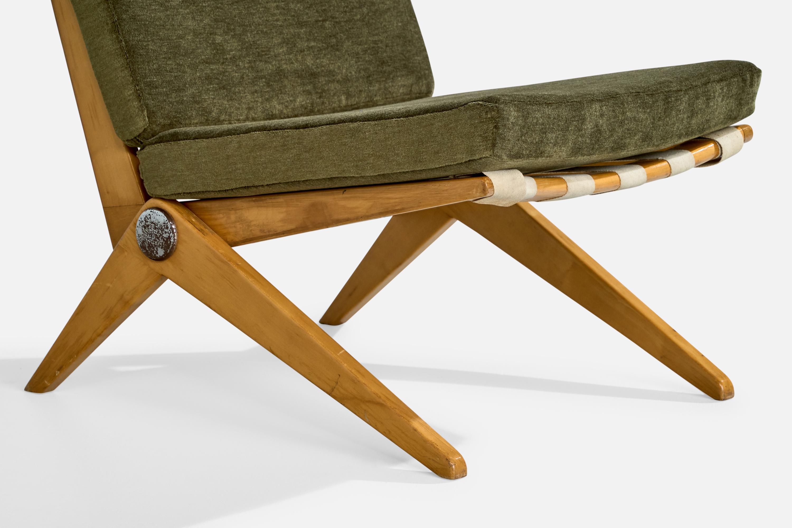 Pierre Jeanneret, Silla Slipper, Abedul, Acero, Tela, EE.UU., 1948 en venta 3