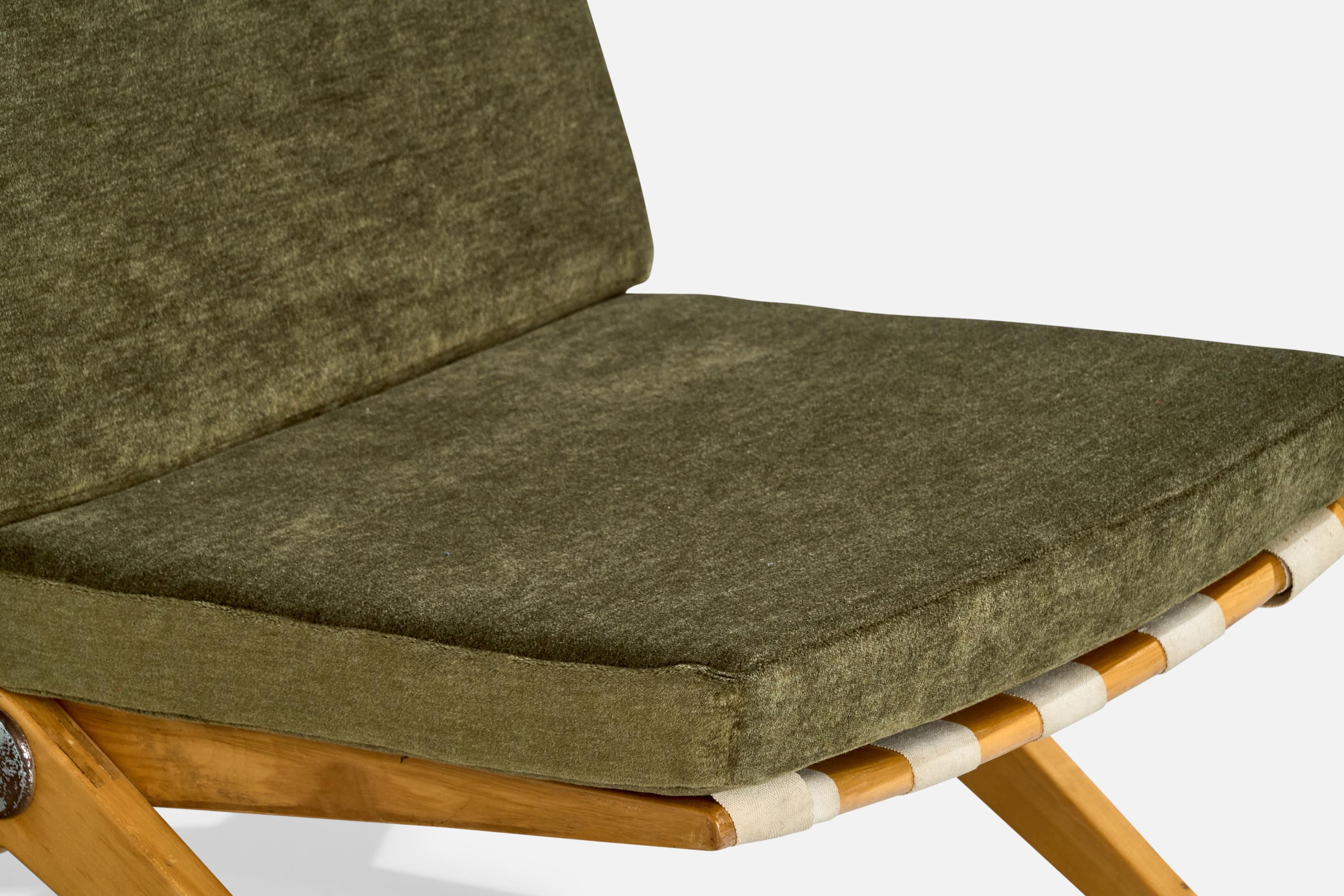 Pierre Jeanneret, Silla Slipper, Abedul, Acero, Tela, EE.UU., 1948 en venta 4
