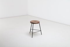 Pierre Jeanneret Small Stool Heavily Patinated Teak & Iron Base Chandigarh India