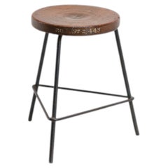 Pierre Jeanneret Small Stool Heavily Patinated Teak & Iron Base Chandigarh India