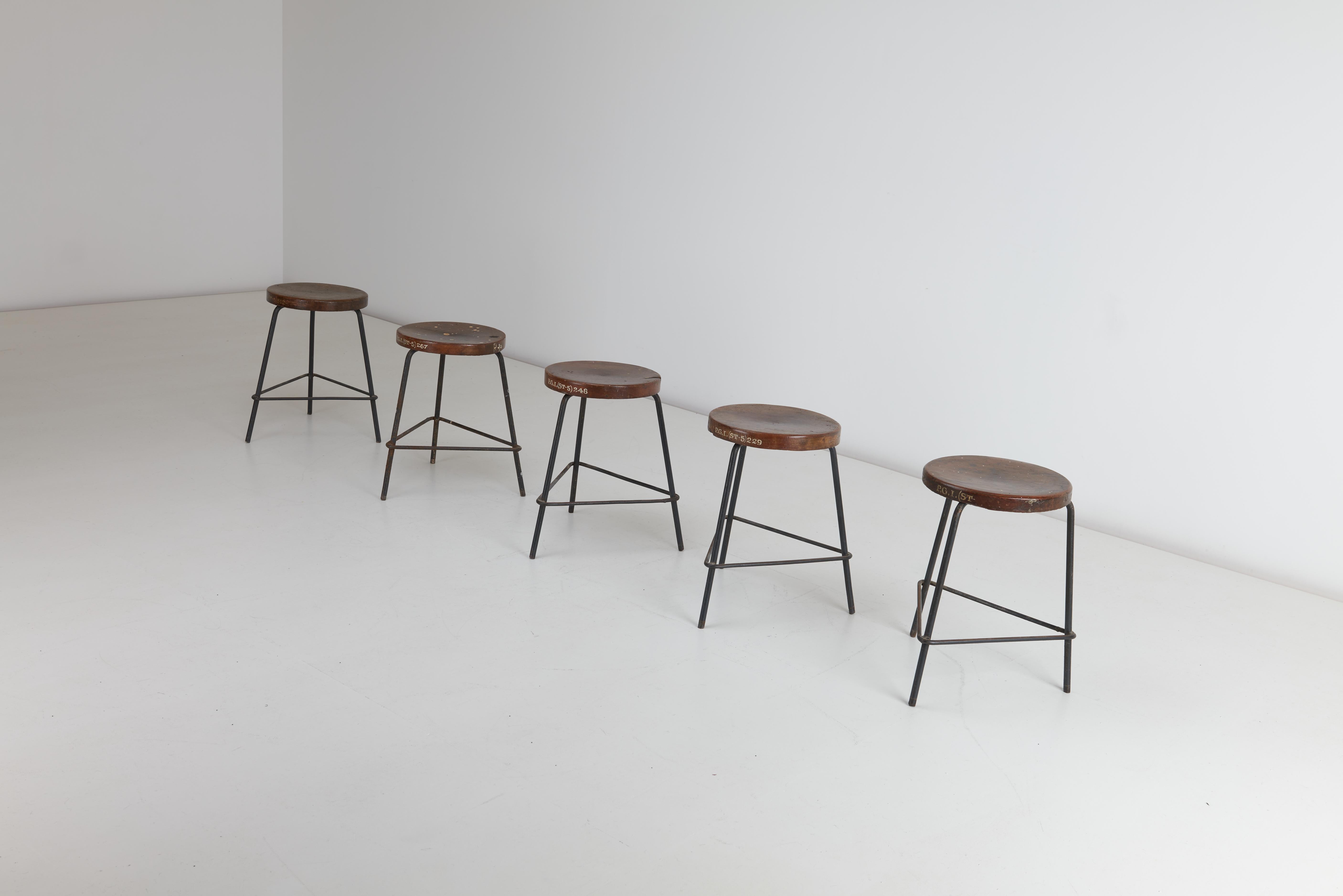 Pierre Jeanneret Small Stools Teak & Iron, Chandigarh, India - Sets Available For Sale 3