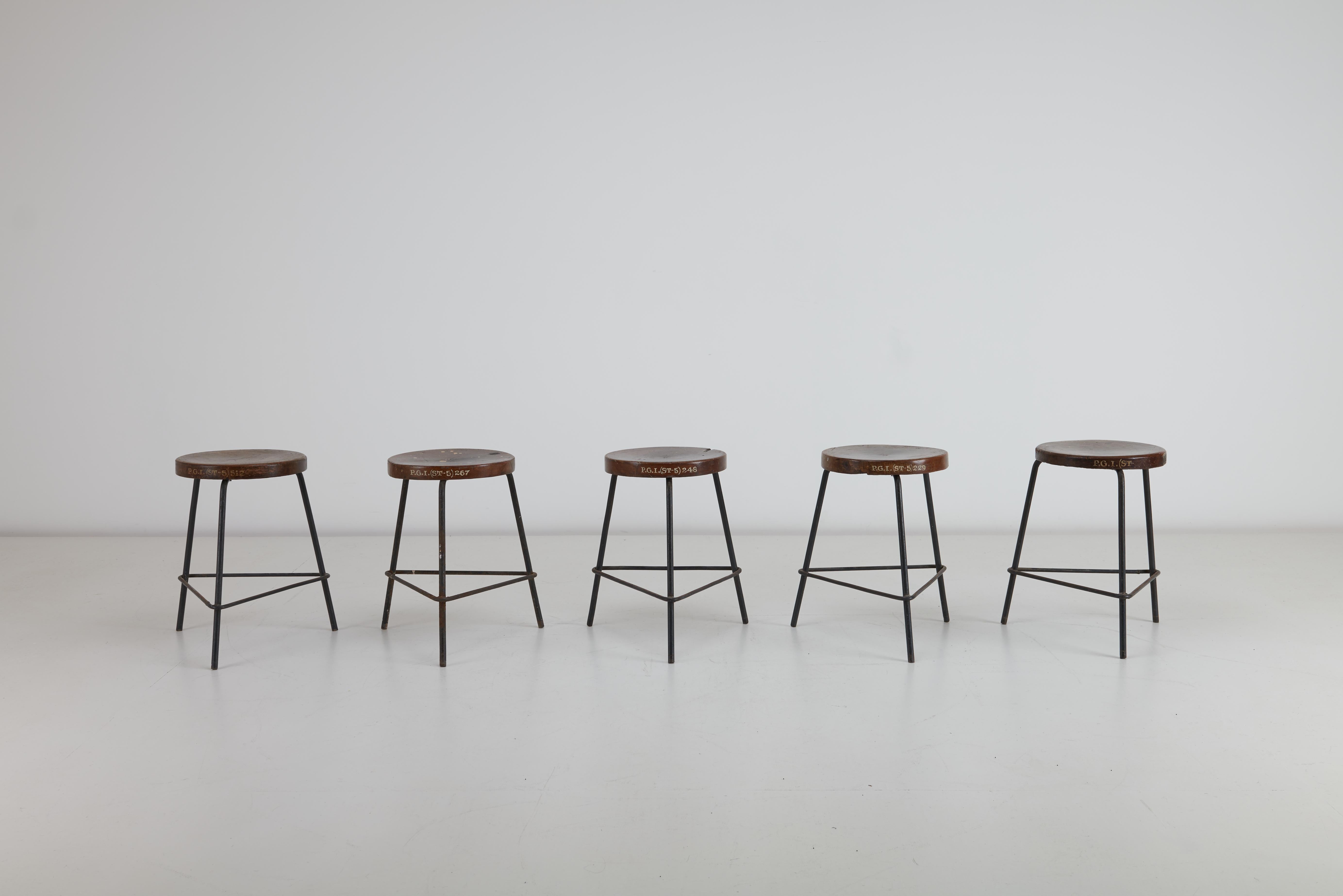 Pierre Jeanneret Small Stools Teak & Iron, Chandigarh, India - Sets Available For Sale 4