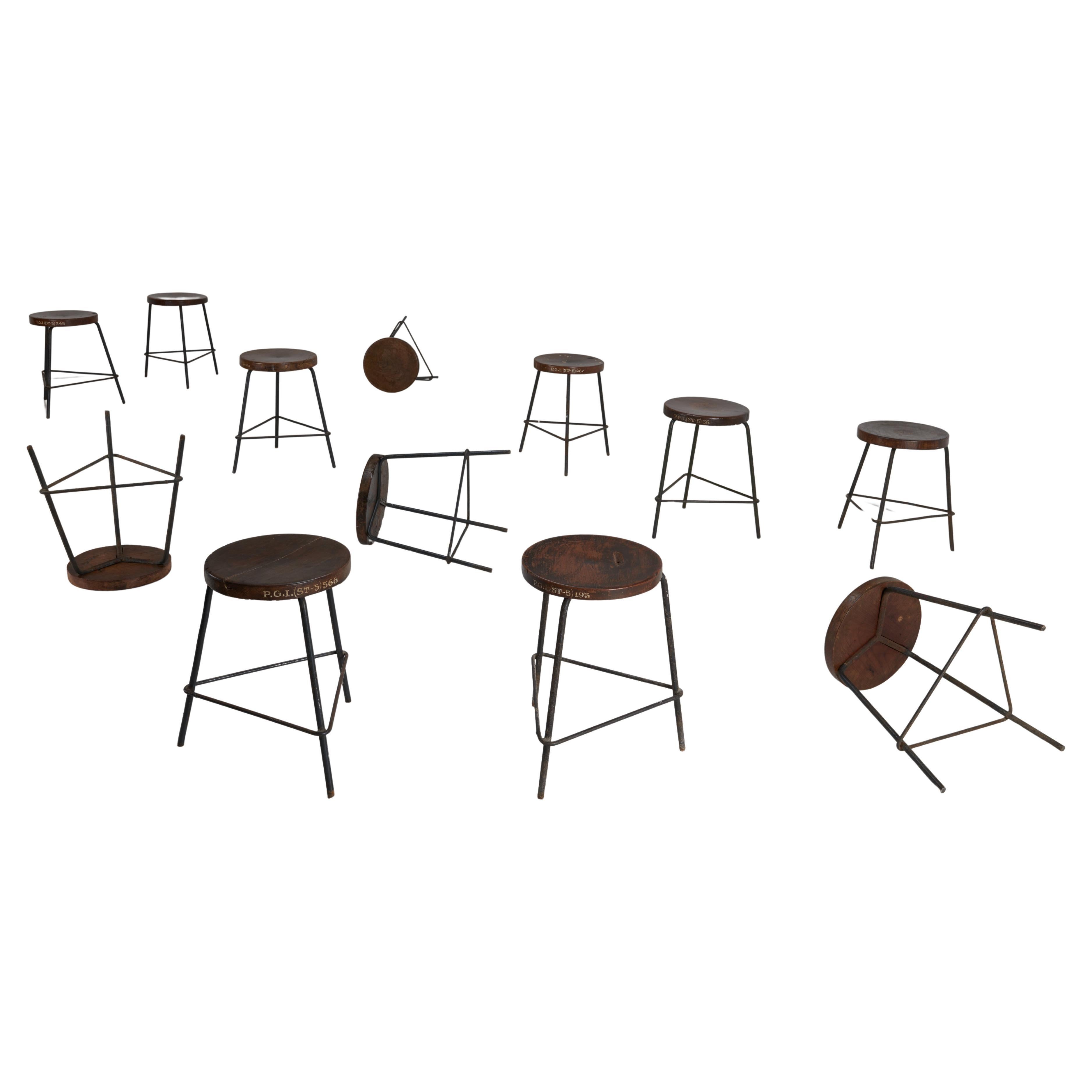 Pierre Jeanneret Small Stools Teak & Iron, Chandigarh, India - Sets Available