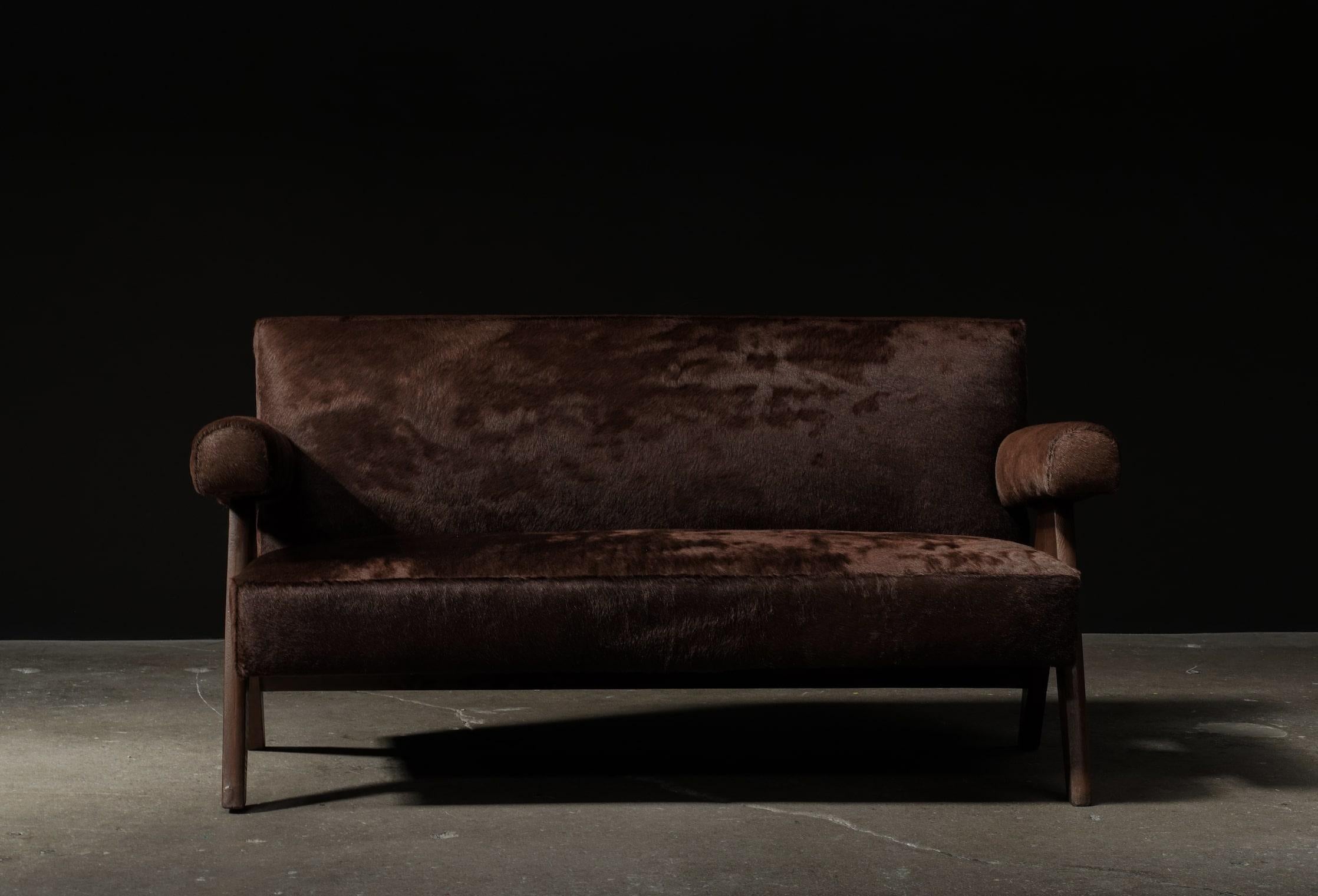 Indian Pierre Jeanneret Sofa in Cognac Hide For Sale