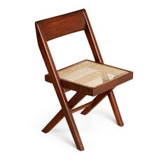 Pierre Jeanneret Solid Teak and Cane "Library" Chairs, circa 1959, Set of Six
