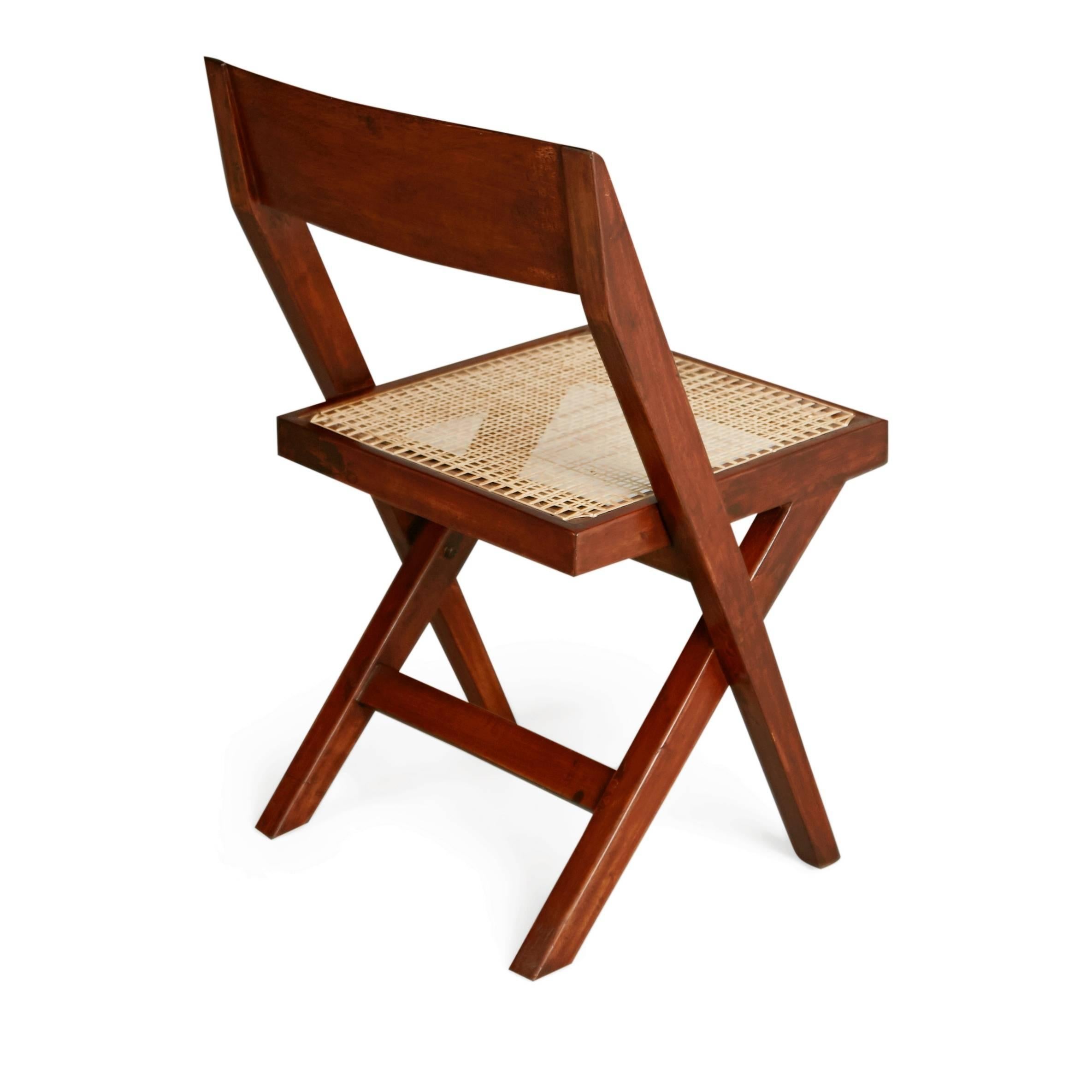 Indian Pierre Jeanneret Solid Teak and Cane 