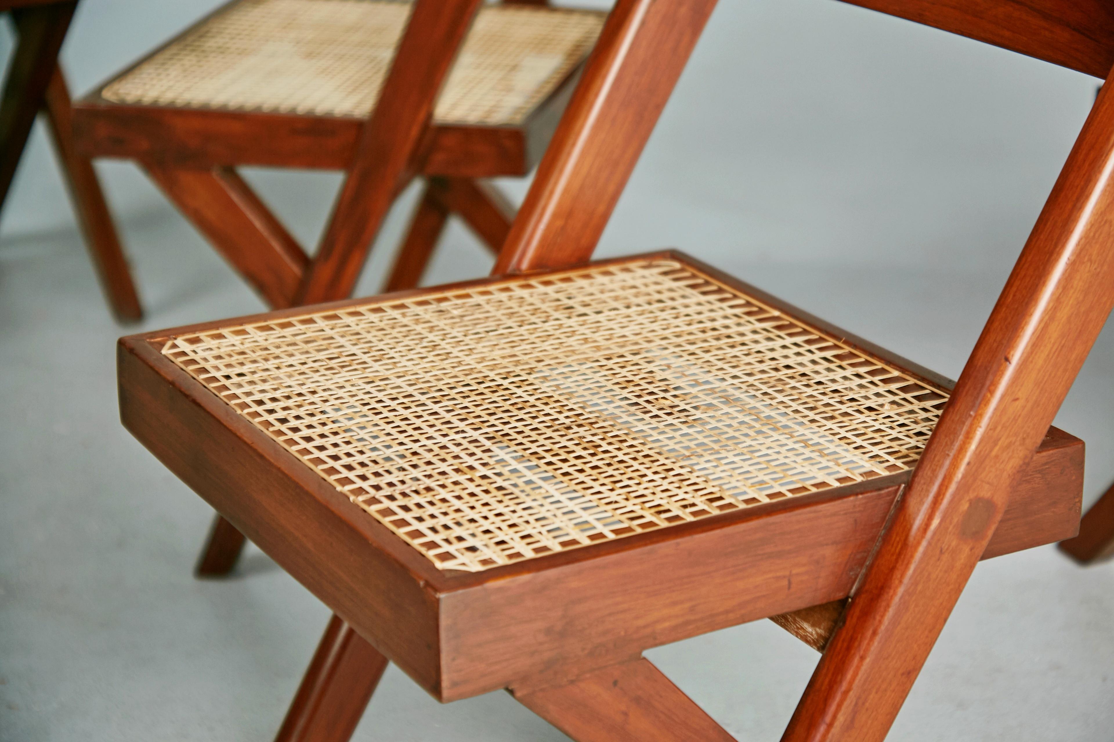 Pierre Jeanneret Solid Teak and Cane Library Chairs, #PJ-SI-51-A, circa 1959 6