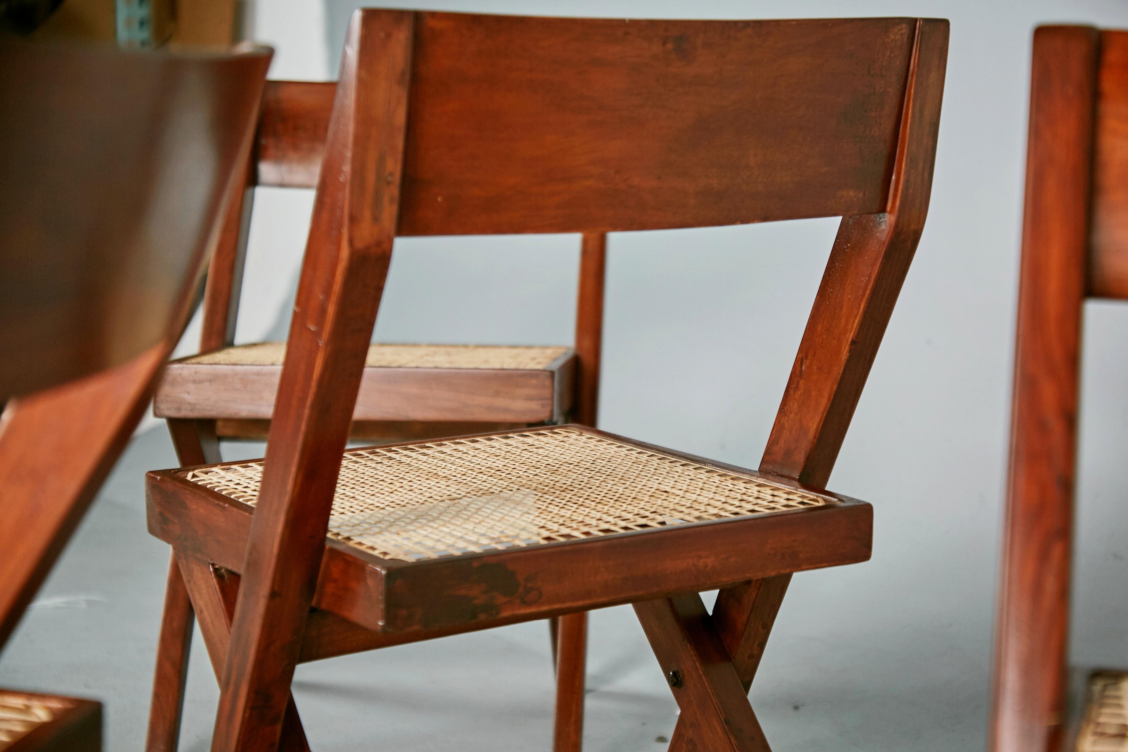 Pierre Jeanneret Solid Teak and Cane Library Chairs, #PJ-SI-51-A, circa 1959 7