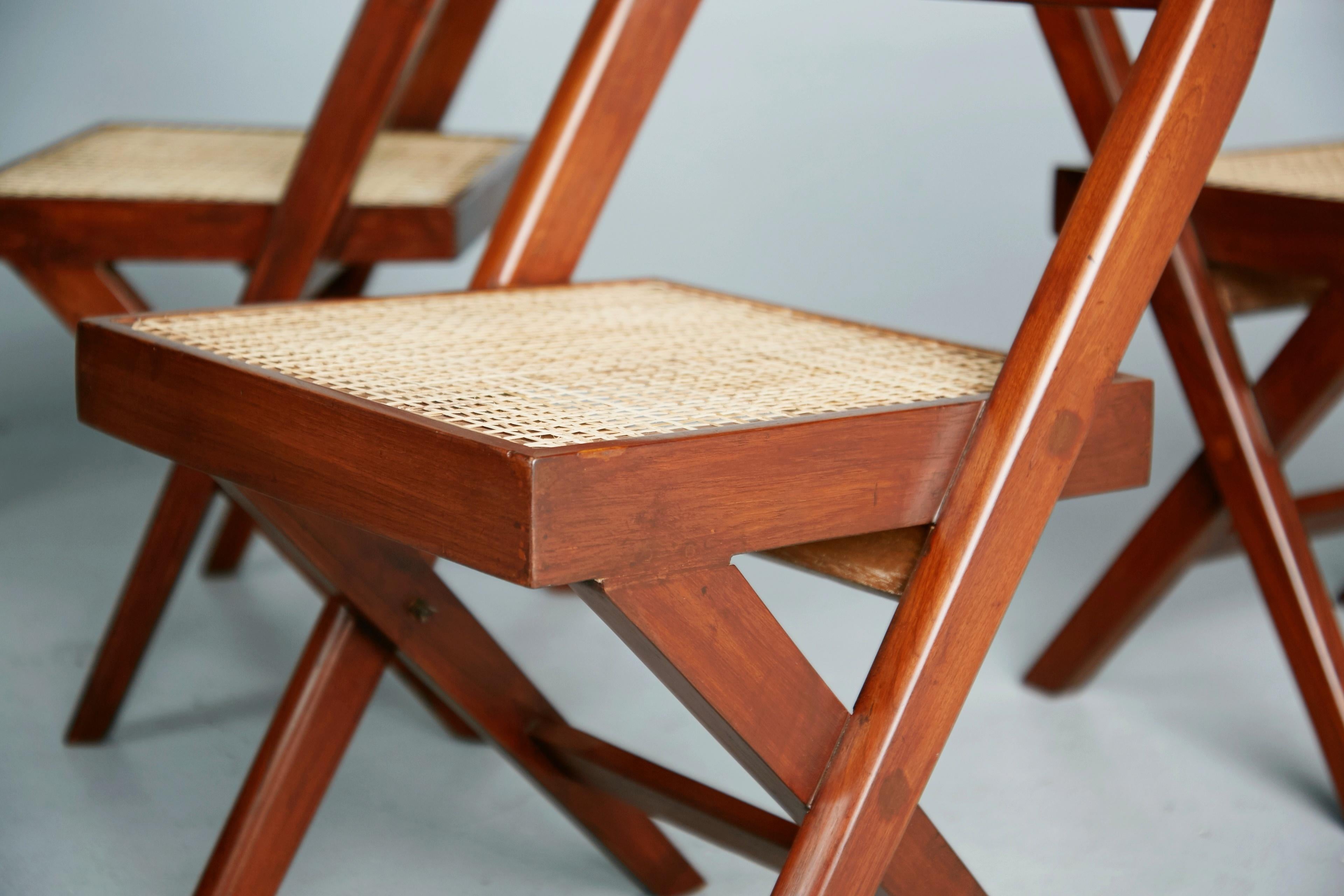 Pierre Jeanneret Solid Teak and Cane Library Chairs, #PJ-SI-51-A, circa 1959 8