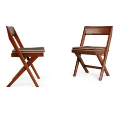Pierre Jeanneret Solid Teak and Cane Library Chairs, #PJ-SI-51-A, circa 1959