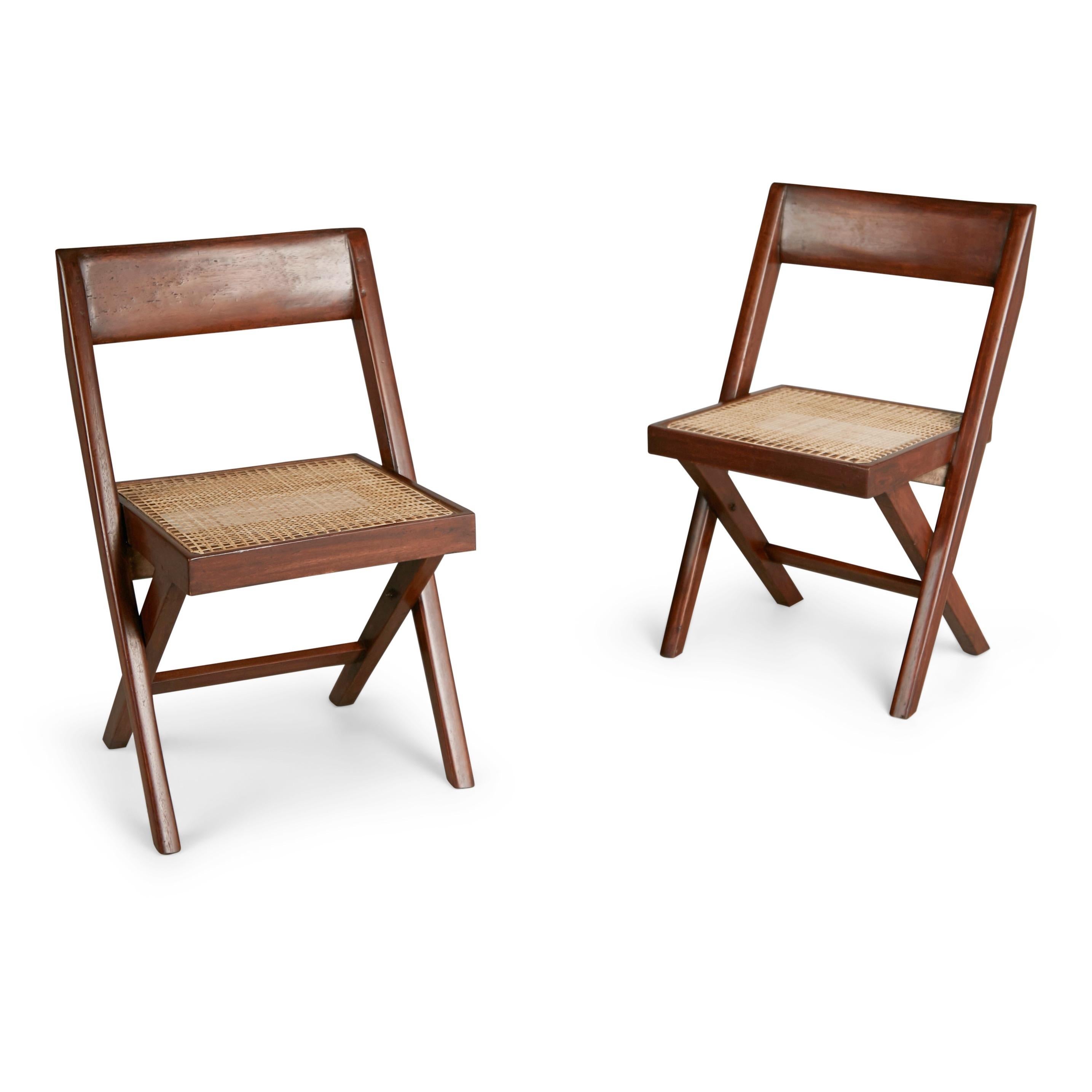 Mid-Century Modern Pierre Jeanneret Solid Teak and Cane Library Chairs, #PJ-SI-51-A, circa 1959