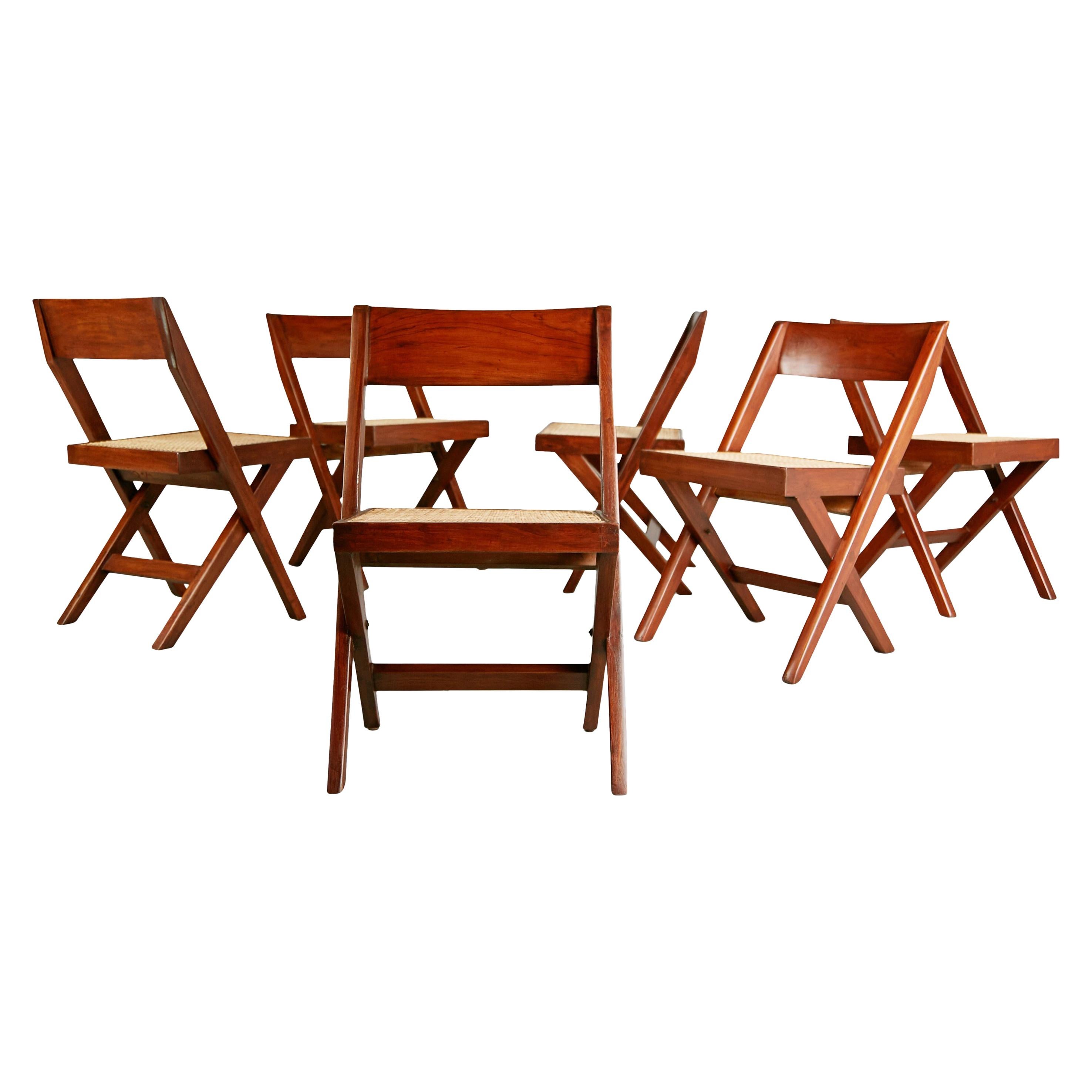 Pierre Jeanneret Solid Teak and Cane Library Chairs, #PJ-SI-51-A, circa 1959