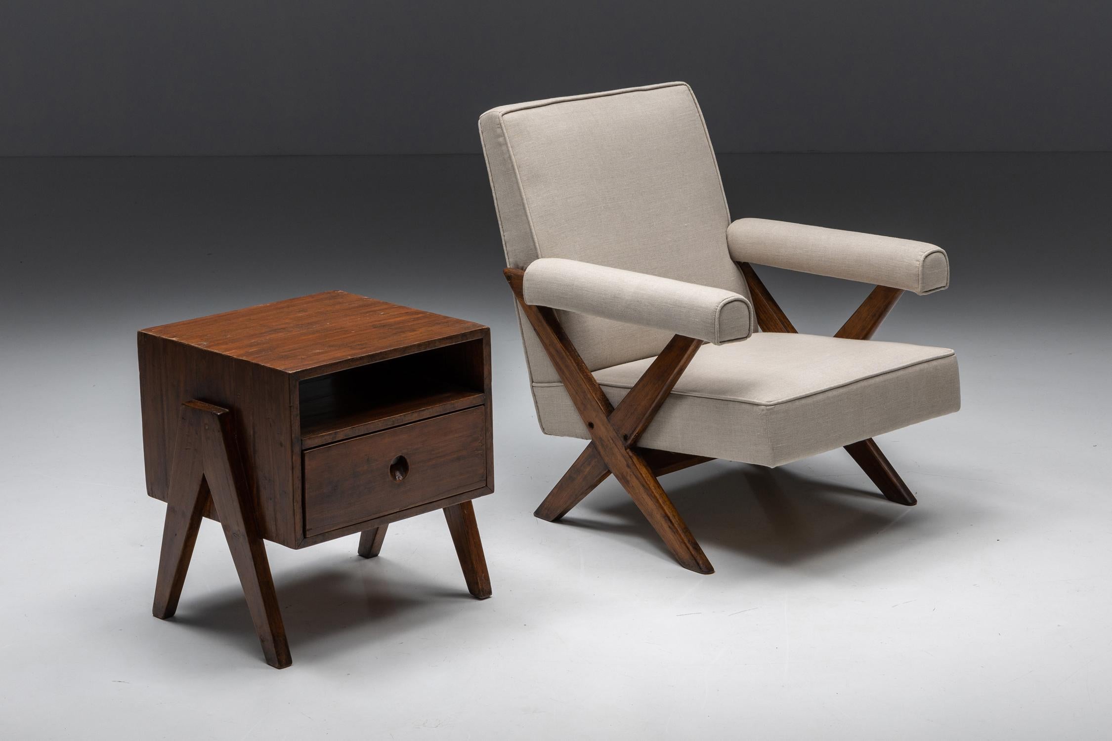 Indian Solid Teak Bedside Tables by Pierre Jeanneret, Chandigarh, 1955