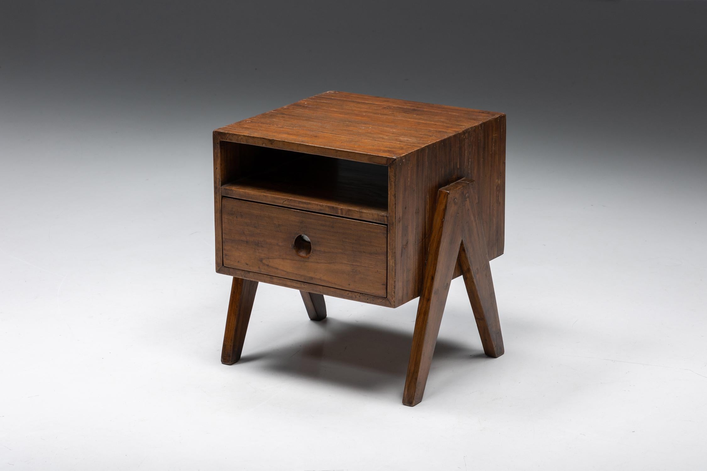 Mid-20th Century Solid Teak Bedside Tables by Pierre Jeanneret, Chandigarh, 1955