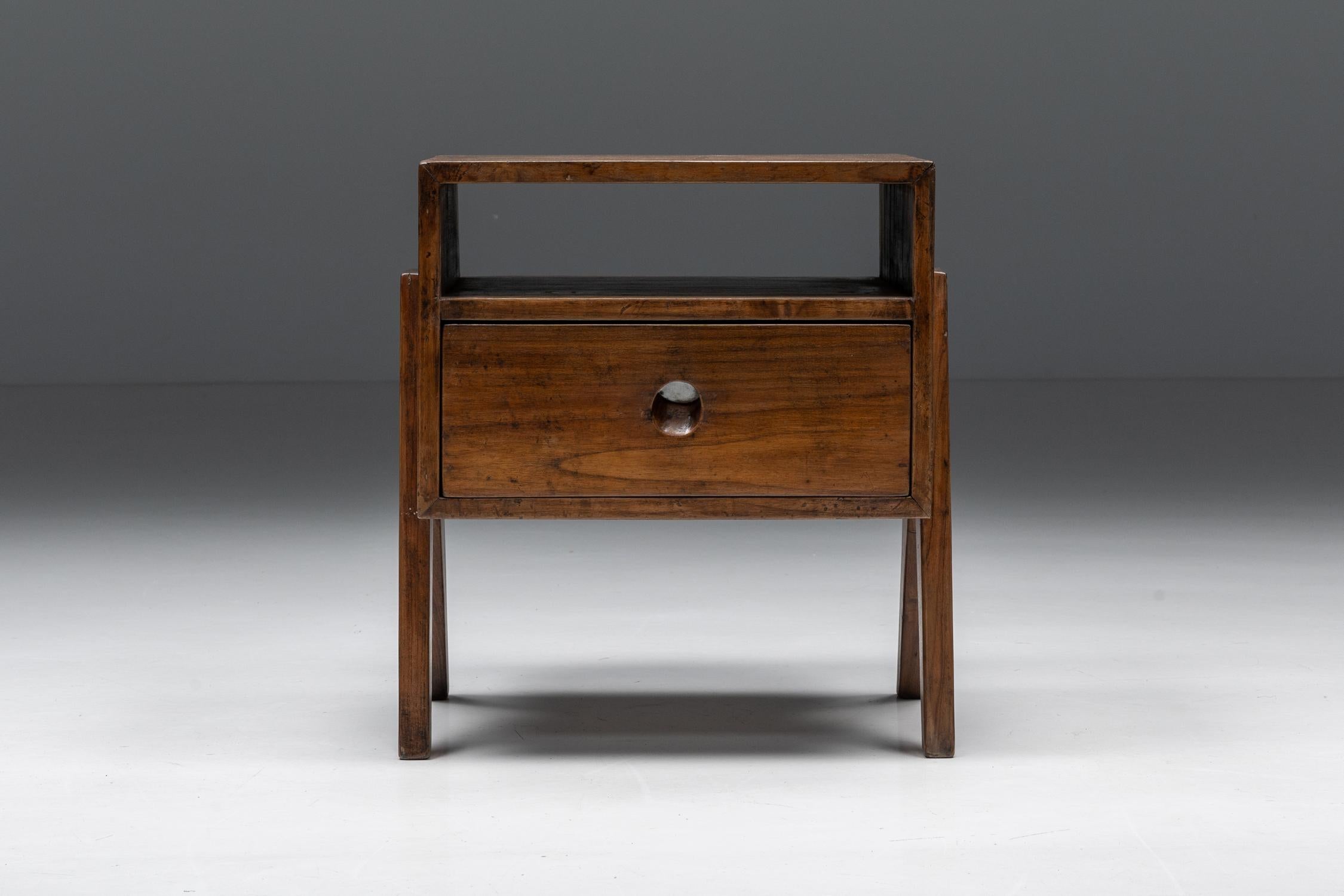 Solid Teak Bedside Tables by Pierre Jeanneret, Chandigarh, 1955 1