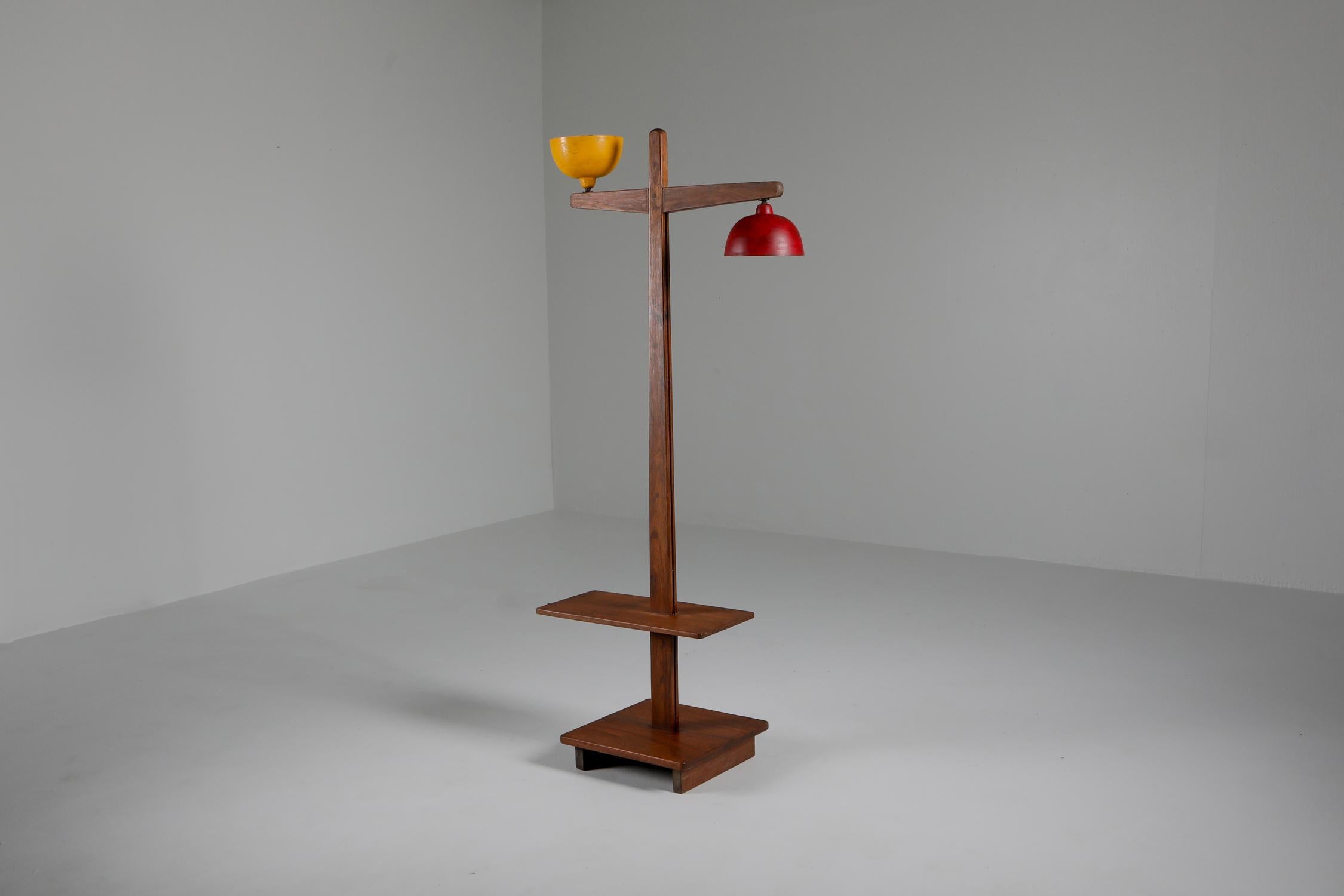 Indian Pierre Jeanneret 'Standard Lamp' PJ-100101 in Solid Teak with Yellow Shade