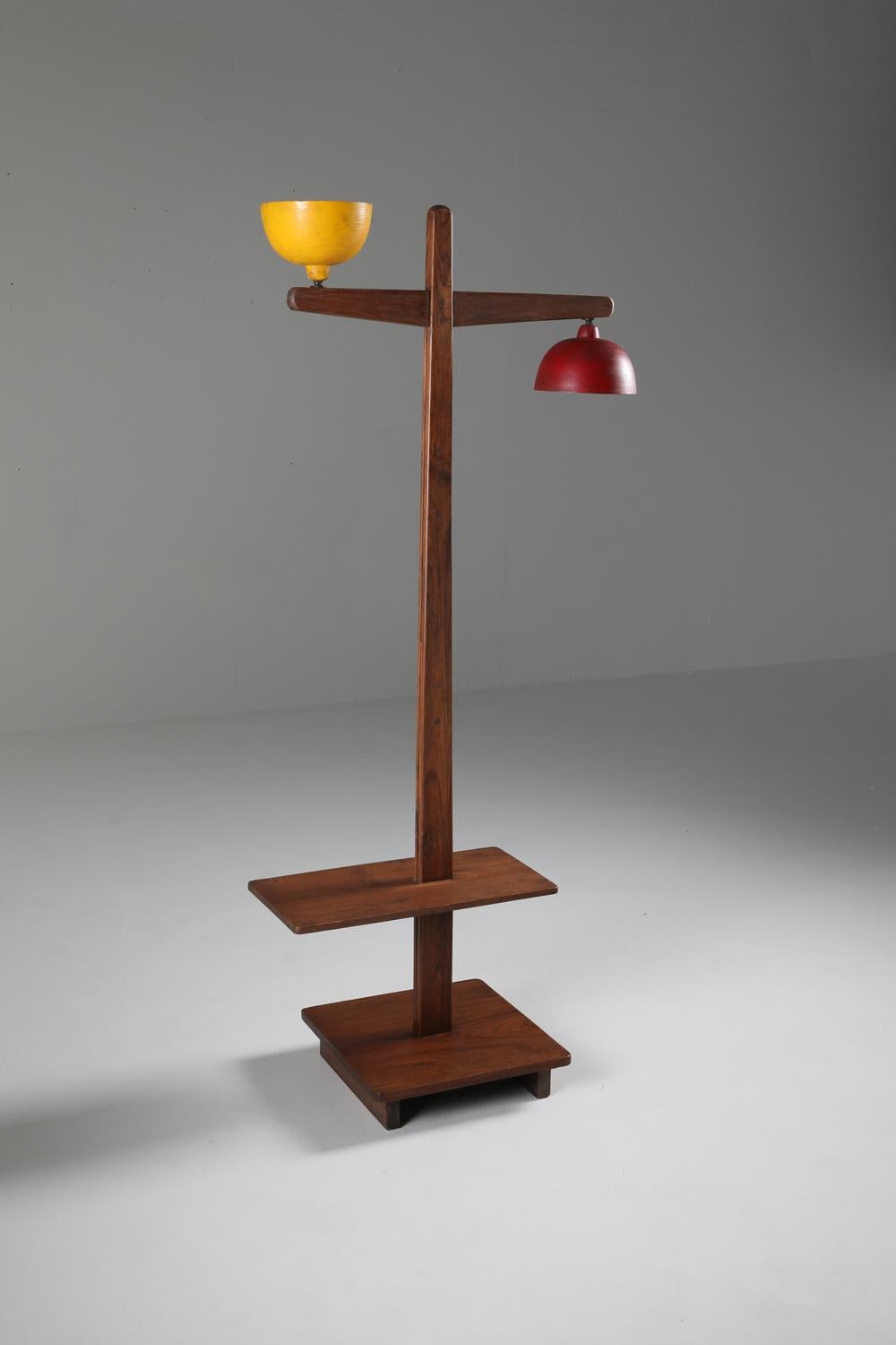 Pierre Jeanneret 'Standard Lamp' PJ-100101 in Solid Teak with Yellow Shade In Good Condition In Antwerp, BE