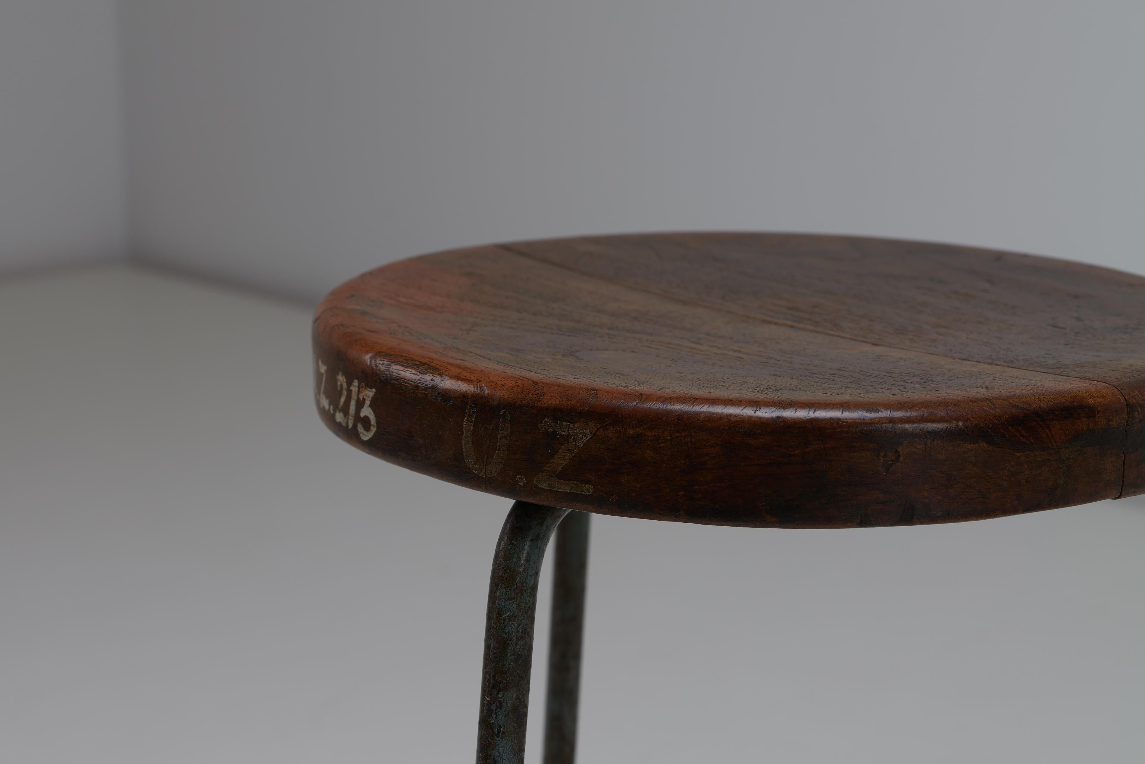 Pierre Jeanneret Stools, Teak & Iron, 1960, Chandigarh, India - Sets Available In Good Condition For Sale In Uxbridge, GB