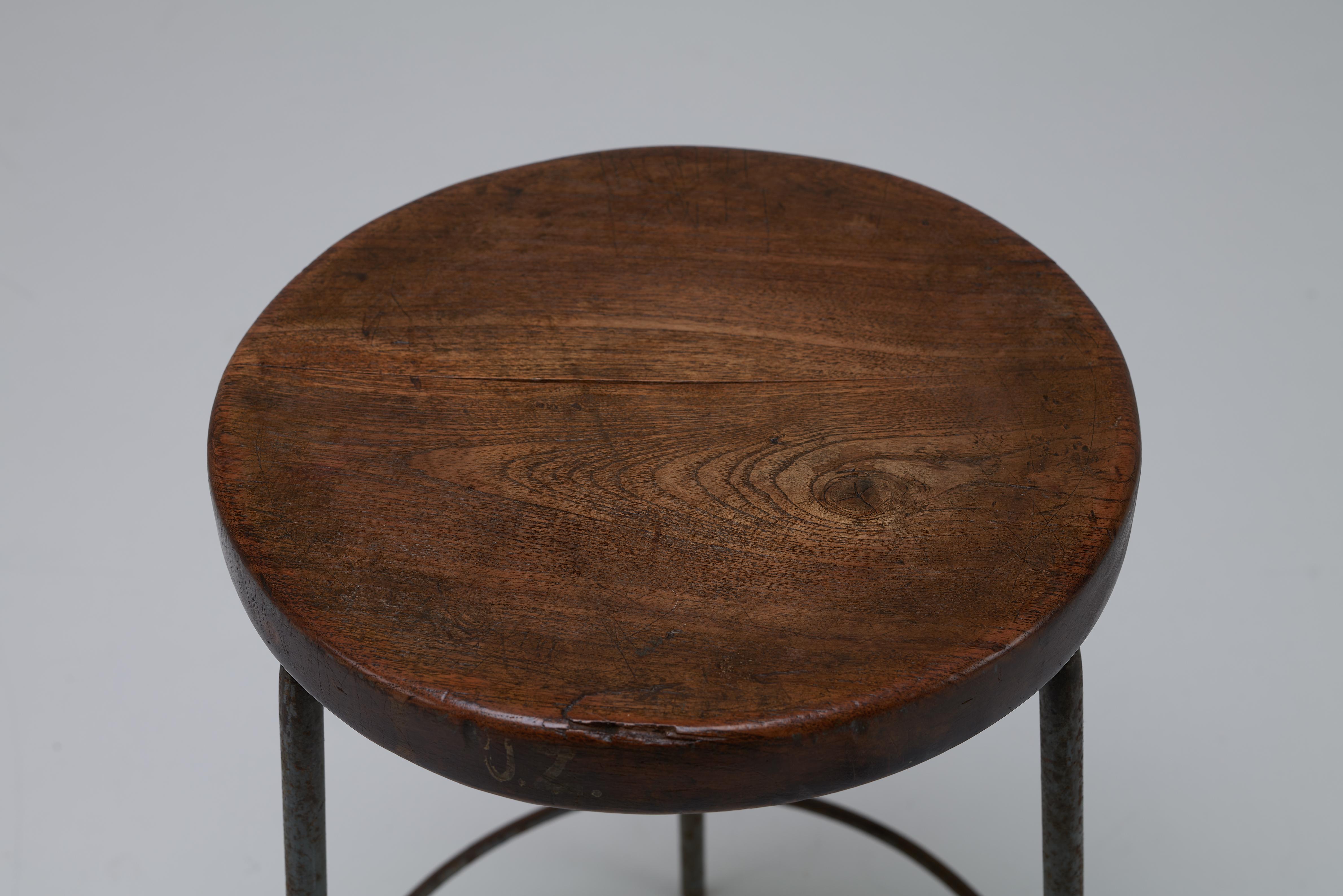 Pierre Jeanneret Stools, Teak & Iron, 1960, Chandigarh, India - Sets Available For Sale 1
