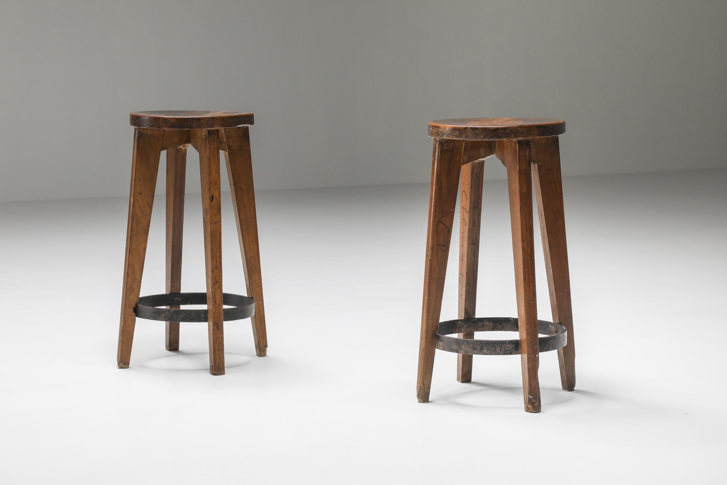 Indian Pierre Jeanneret Stools 1965-1967, Authentic Mid-Century Modern Chandigarh