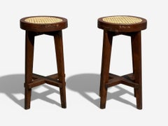 Pierre Jeanneret, High Stools, Cane, Teak, Chandigarh, India c. 1960s