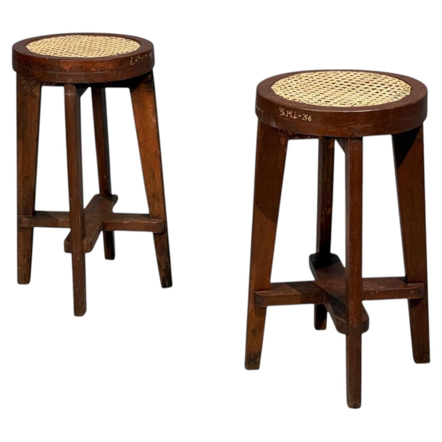 Pierre Jeanneret, High Stools, Cane, Teak, Chandigarh, India c. 1960s