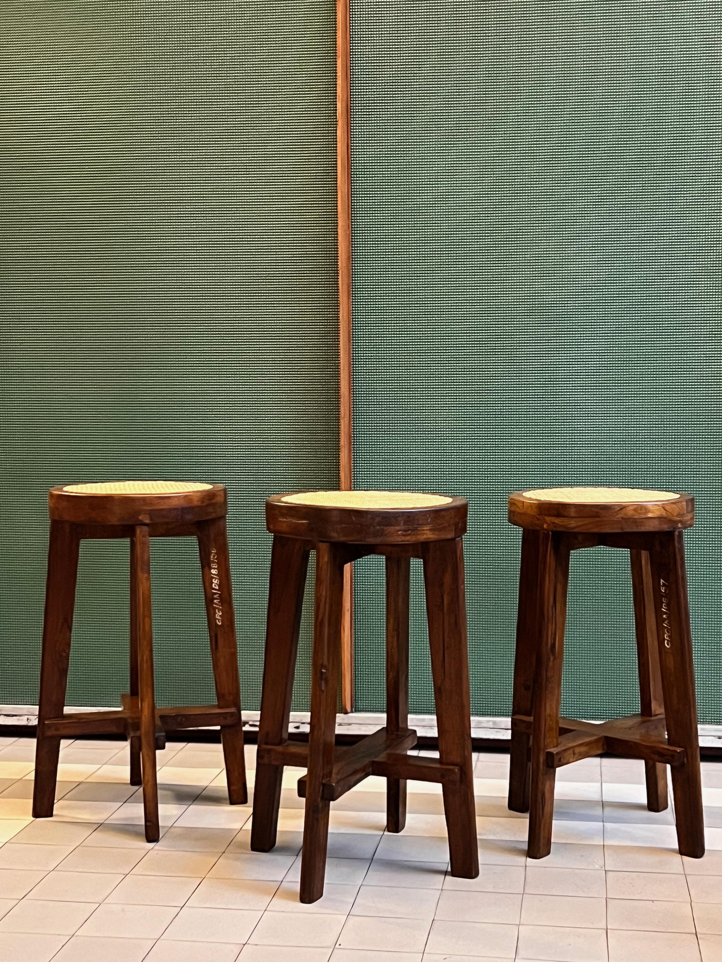 Pierre Jeanneret, Stools, circa 1965 In Good Condition In Paris, FR