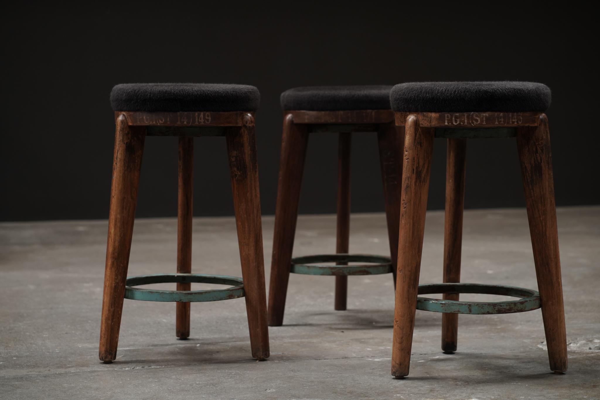 Indian Pierre Jeanneret Stools with Cushion For Sale