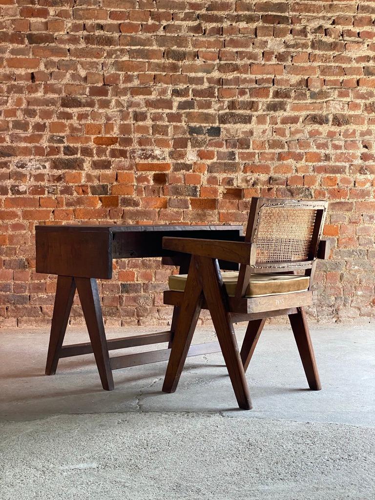 Mid-Century Modern Pierre Jeanneret Student Desk and Office Chair Chandigarh India Circa 1959