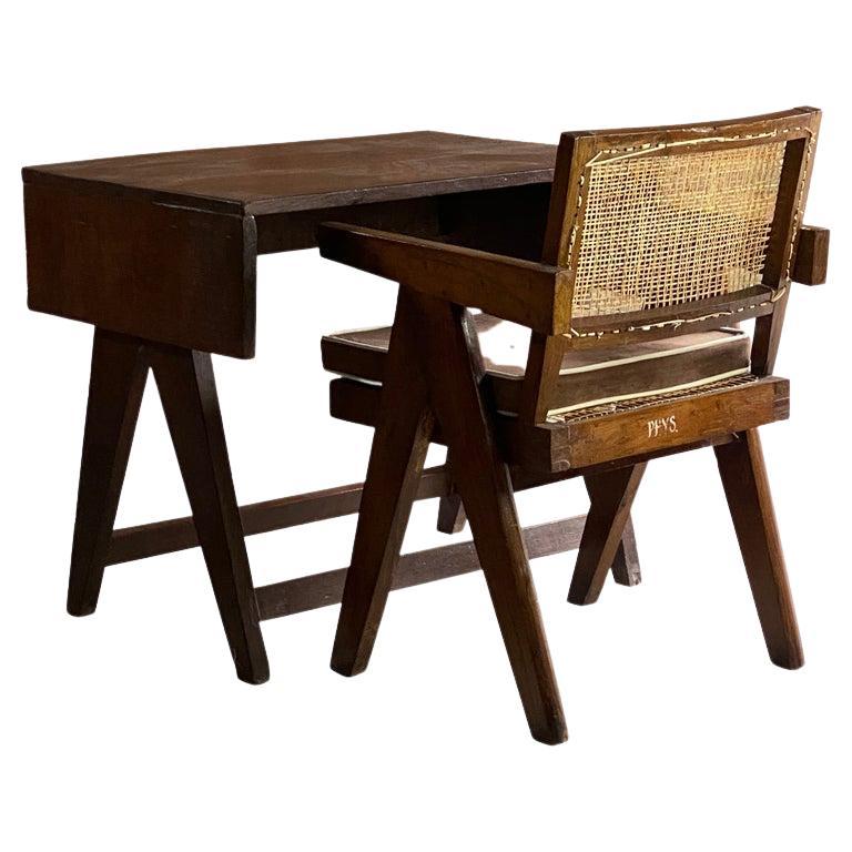 Pierre Jeanneret Student Desk and Office Chair Chandigarh India, circa 1959 For Sale