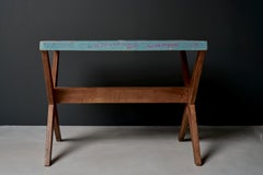 Pierre Jeanneret Student Desk w/ Original Blue Painted Top, Chandigarh, c. 1960
