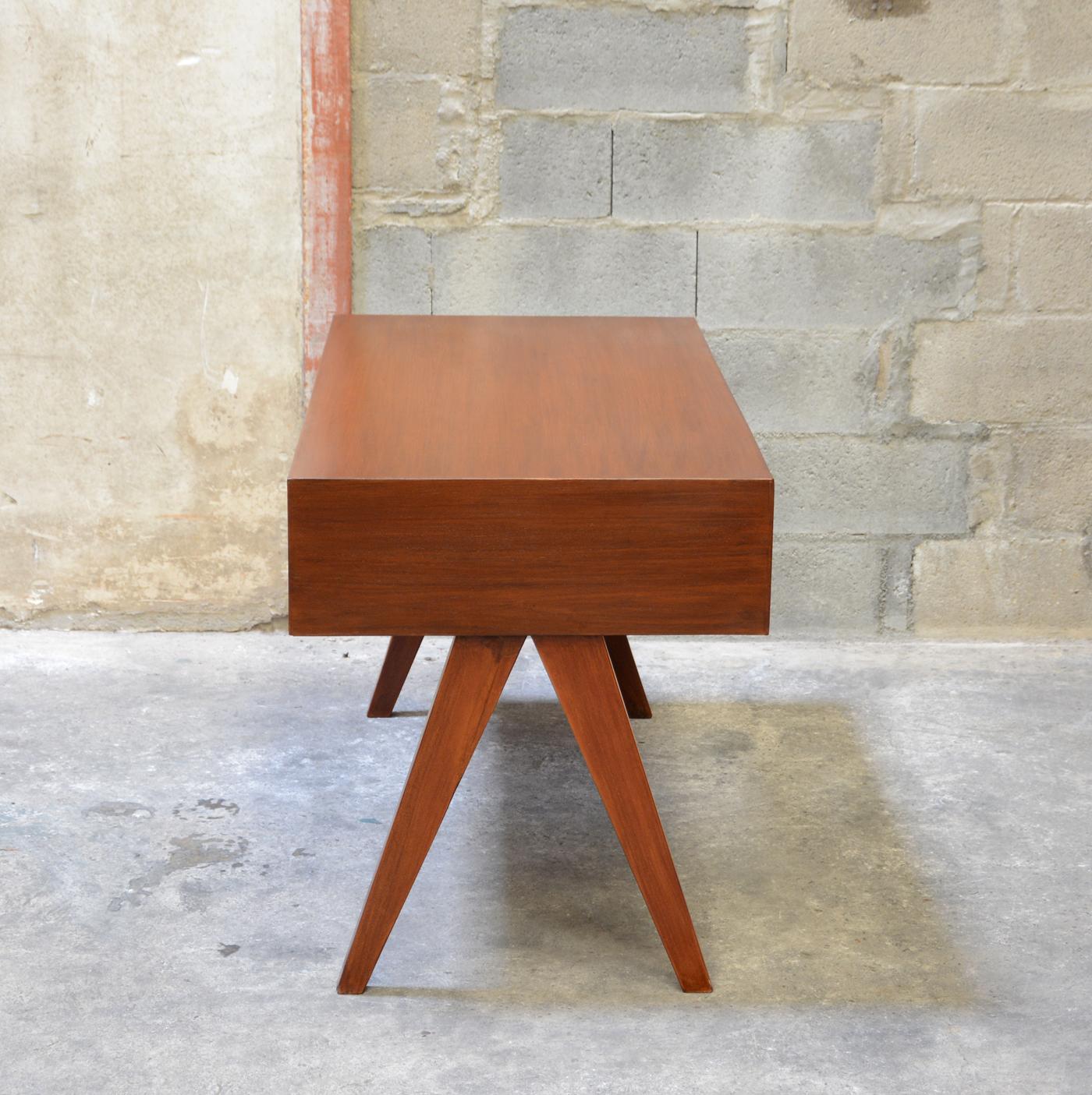 Wood Pierre Jeanneret Student Desk with Rare Original Lettering For Sale