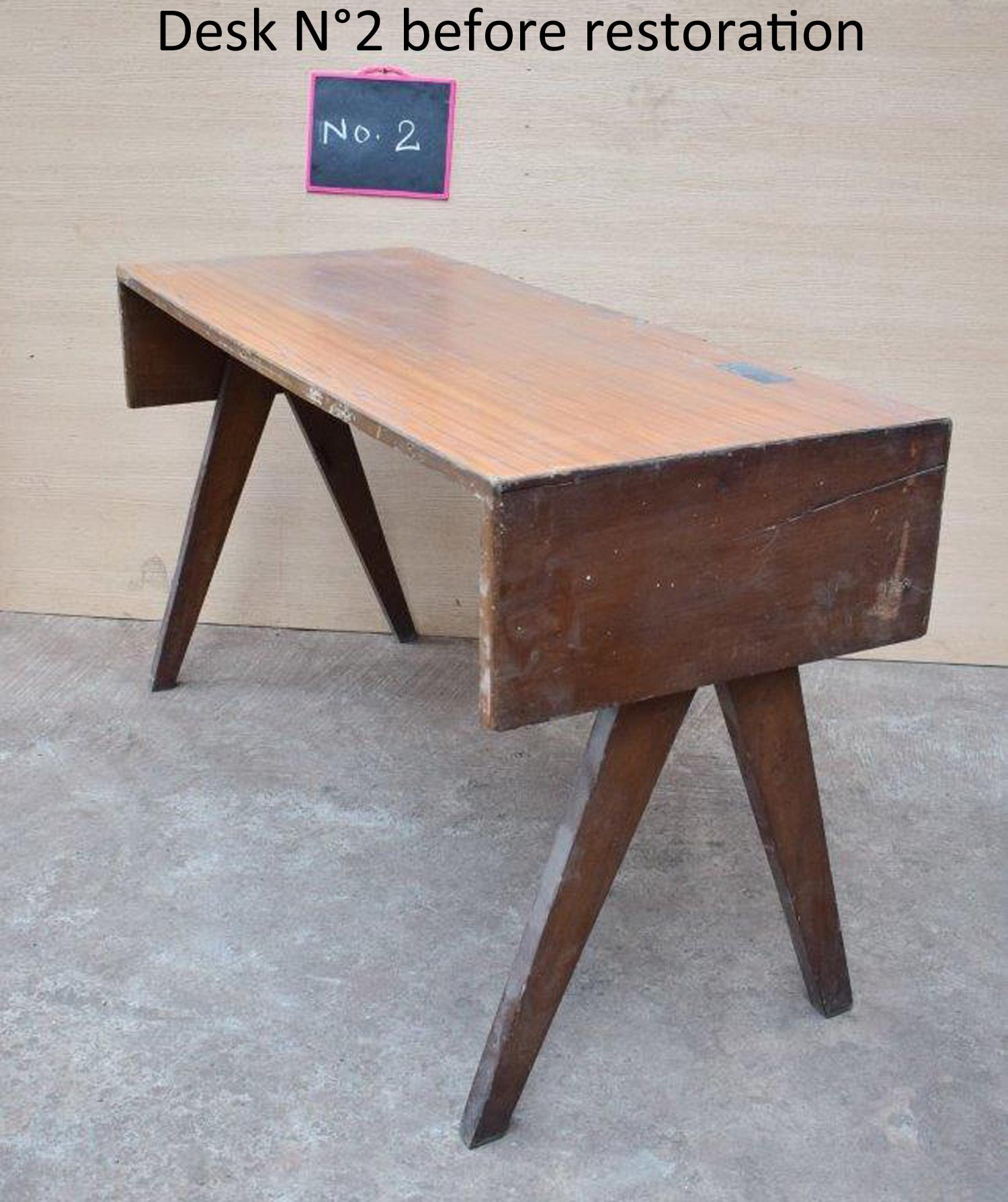 Pierre Jeanneret Student Desk with Rare Triple Original Lettering For Sale 8