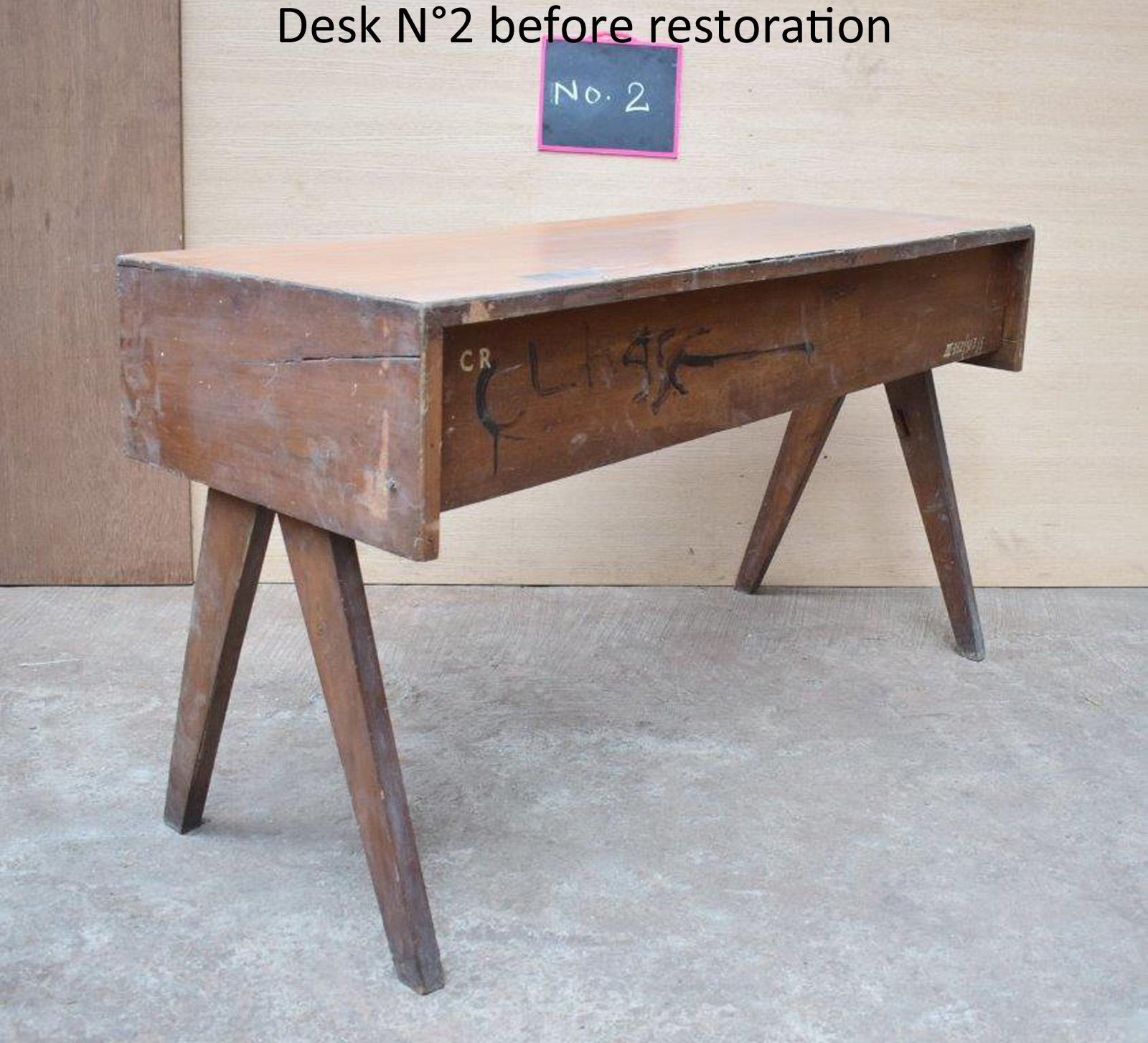 Pierre Jeanneret Student Desk with Rare Triple Original Lettering For Sale 10