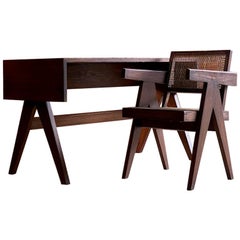 Used Pierre Jeanneret Student Library Desk & V Leg Chair Chandigarh