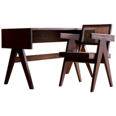 Vintage Pierre Jeanneret Student Library Desk & V Leg Chair Chandigarh