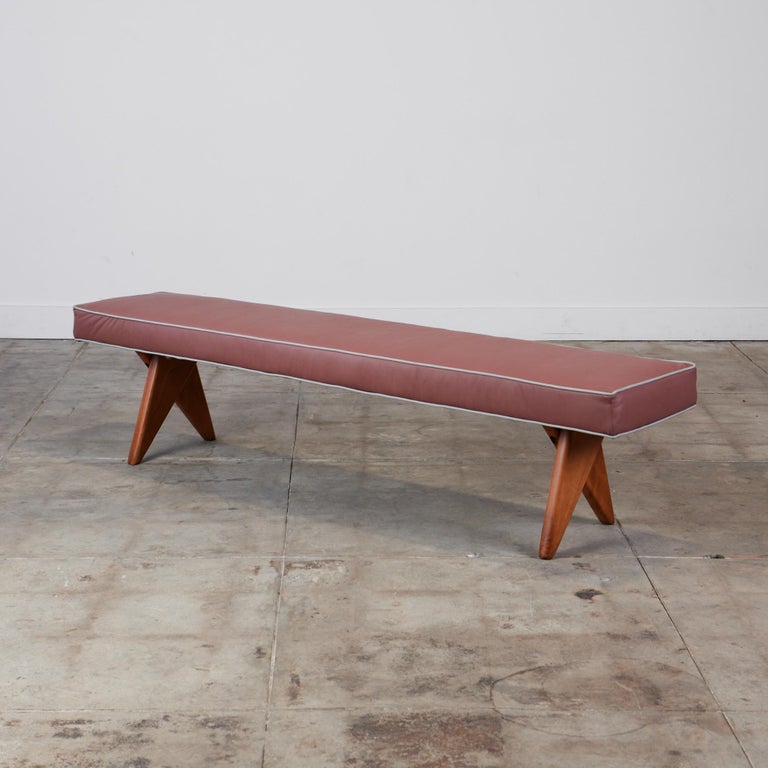 Pierre Jeanneret Style Leather Bench For Sale at 1stDibs