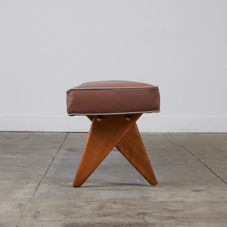 Pierre Jeanneret Style Leather Bench For Sale at 1stDibs